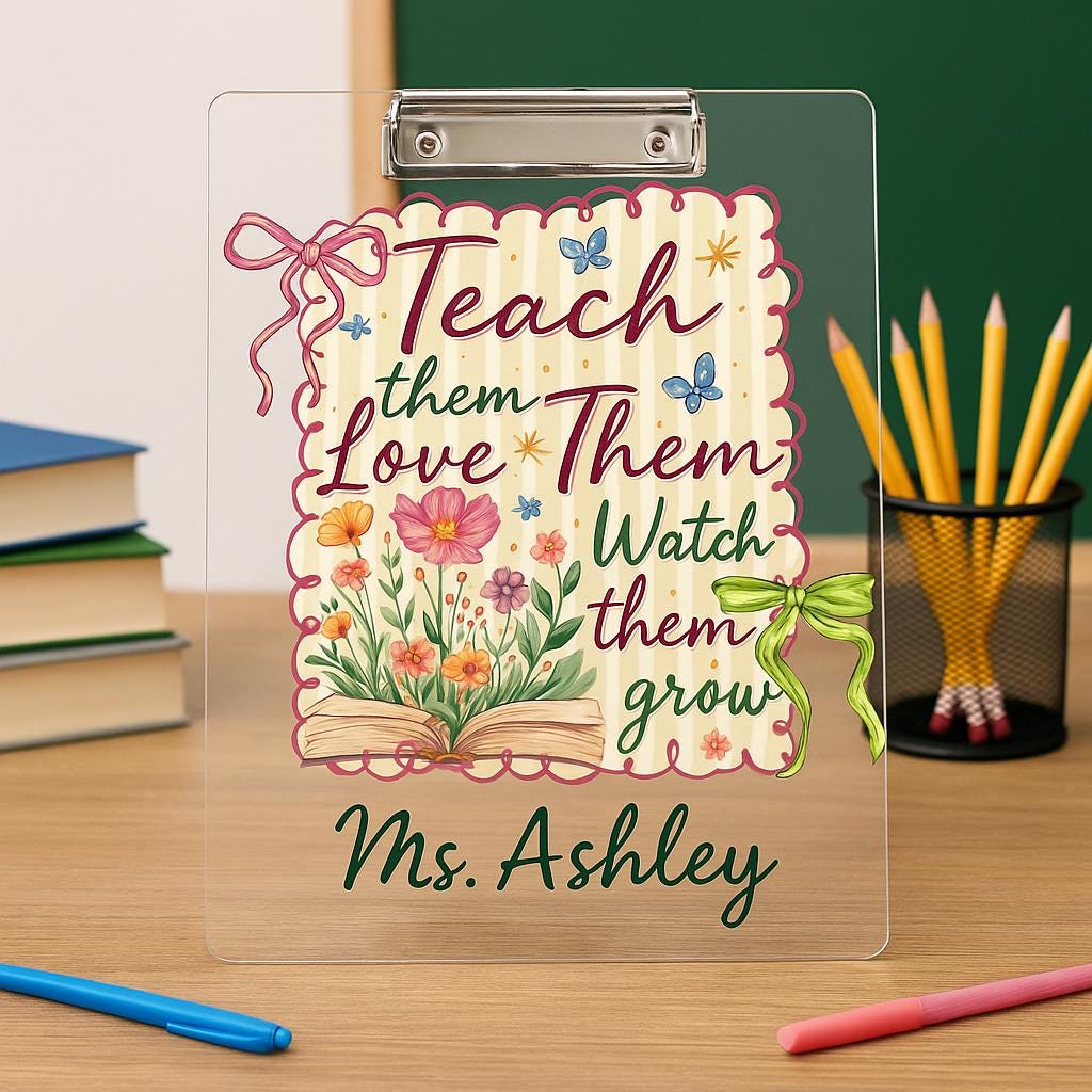Personalized Teacher Clipboard – Floral Book Quote Gift for Ms. Ashley – Teach Love Grow Back to School Office Decor