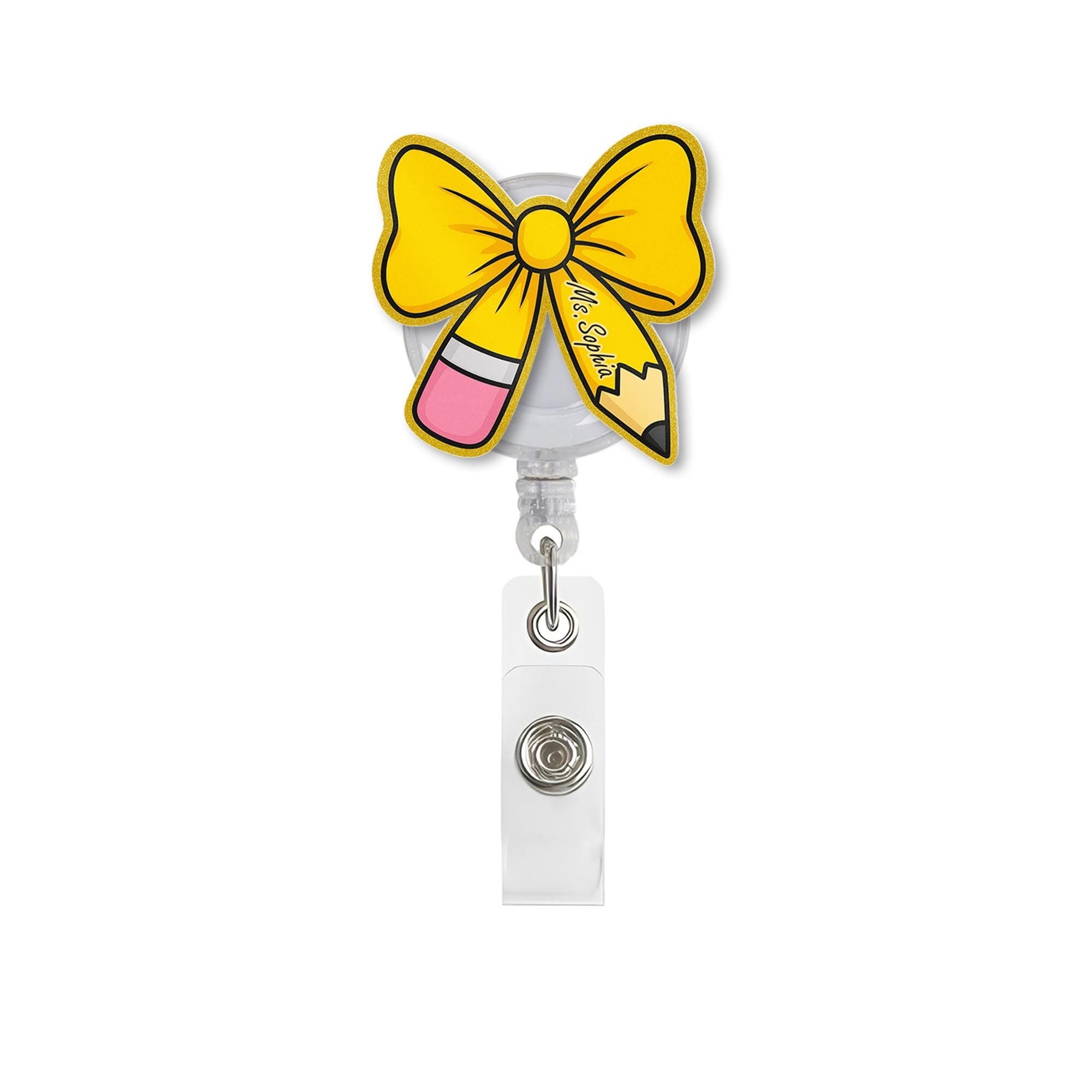 Bow Pencil Badge Reel, Custom Teacher Name ID Clip, Cute Retractable Badge Holder, Back to School Gift for Teacher, Teacher Accessories