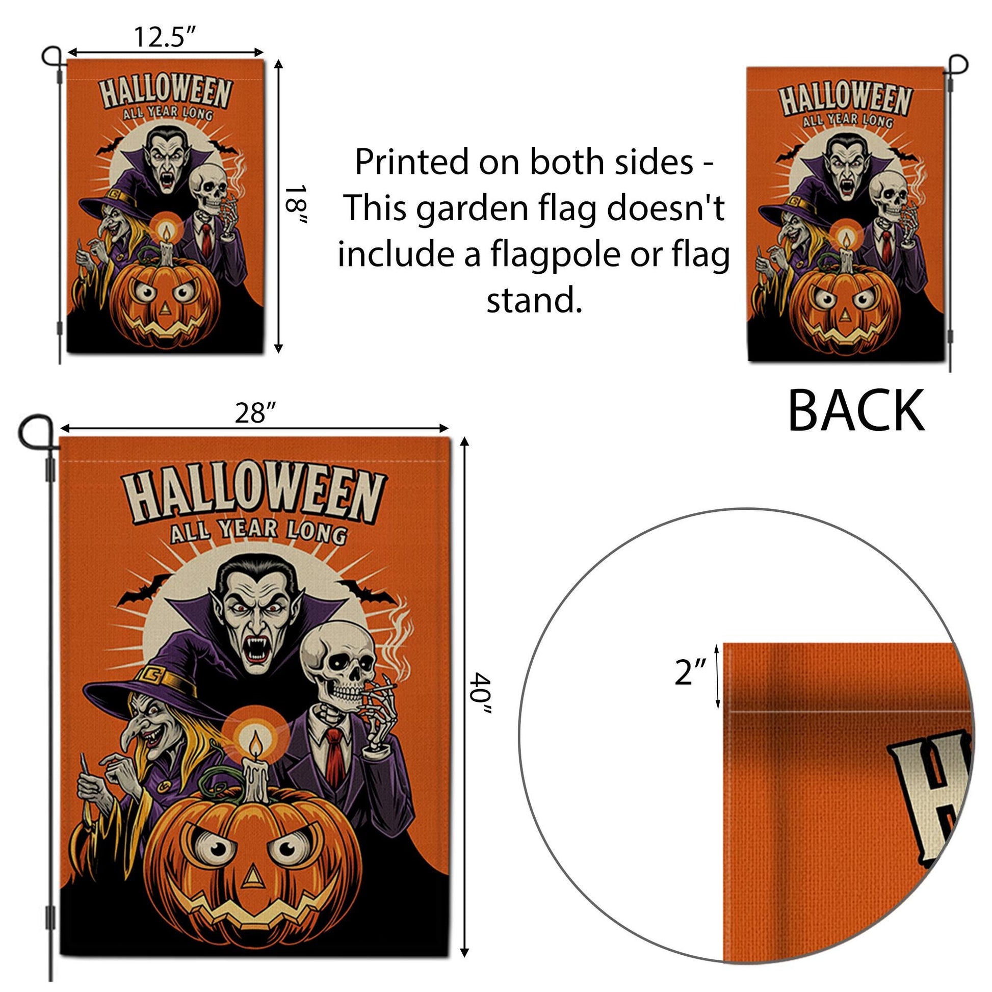 Funny Halloween Garden Flag, Spooky Pumpkin Witch Vampire Skeleton Yard Decor, Halloween All Year Outdoor Decoration