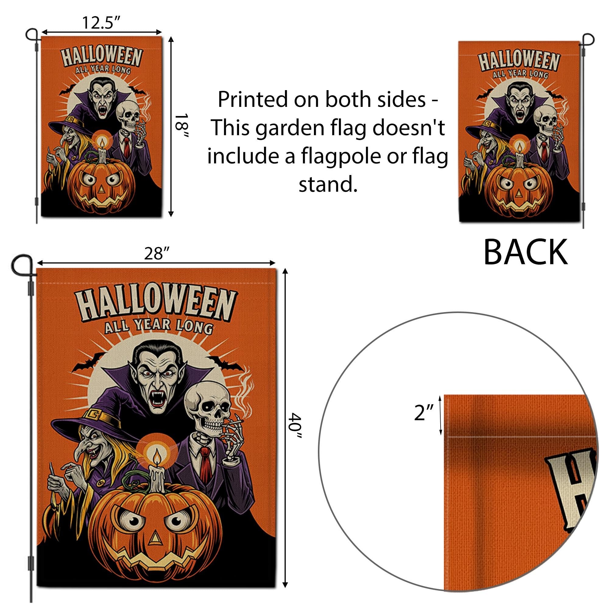 Funny Halloween Garden Flag, Spooky Pumpkin Witch Vampire Skeleton Yard Decor, Halloween All Year Outdoor Decoration