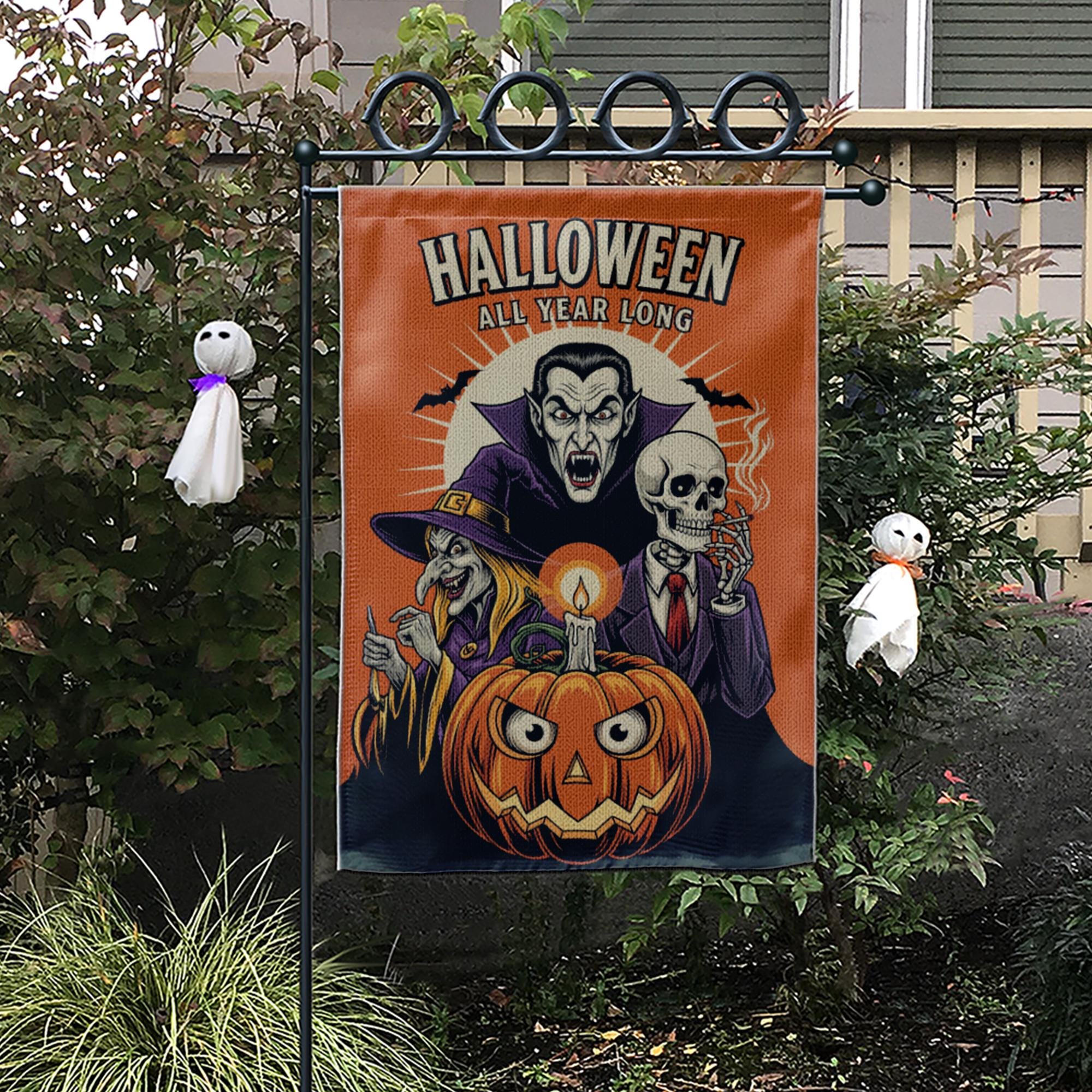 Funny Halloween Garden Flag, Spooky Pumpkin Witch Vampire Skeleton Yard Decor, Halloween All Year Outdoor Decoration