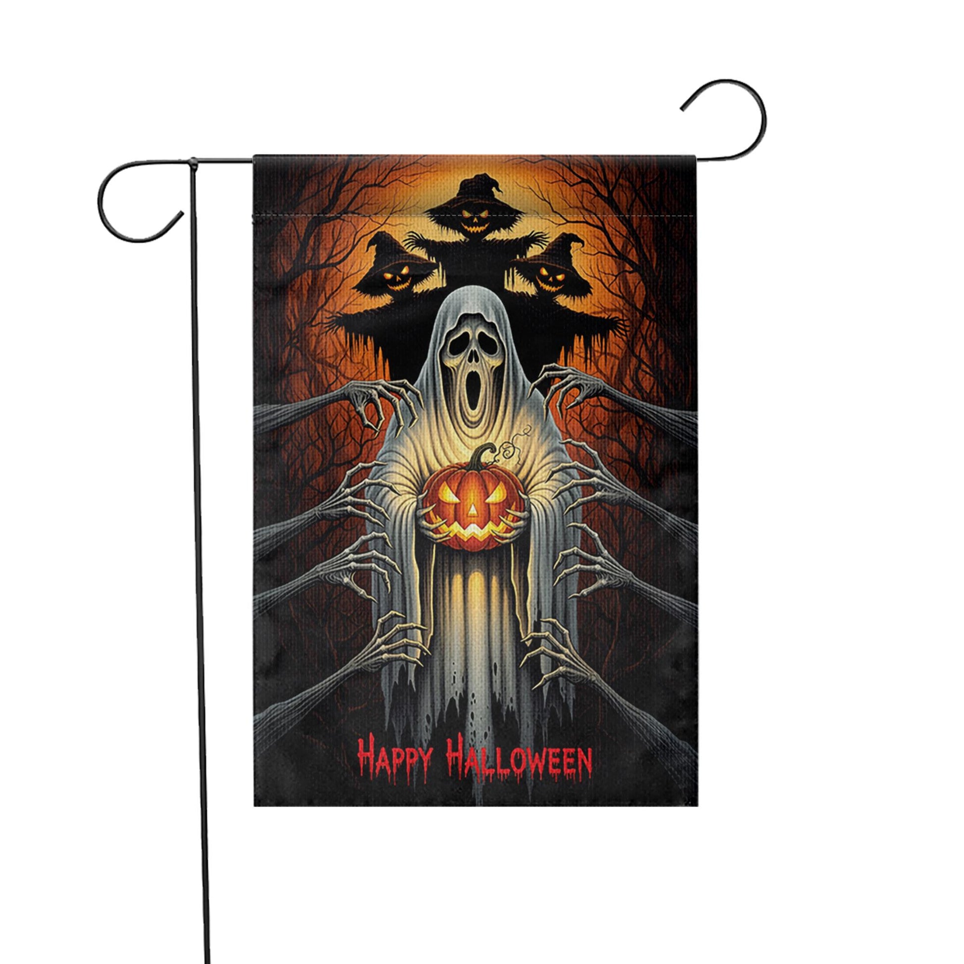 Scary Halloween Garden Flag, Ghost Pumpkin Yard Banner, Haunted Tree Decor, Creepy Spooky Outdoor Decoration, Happy Halloween Sign