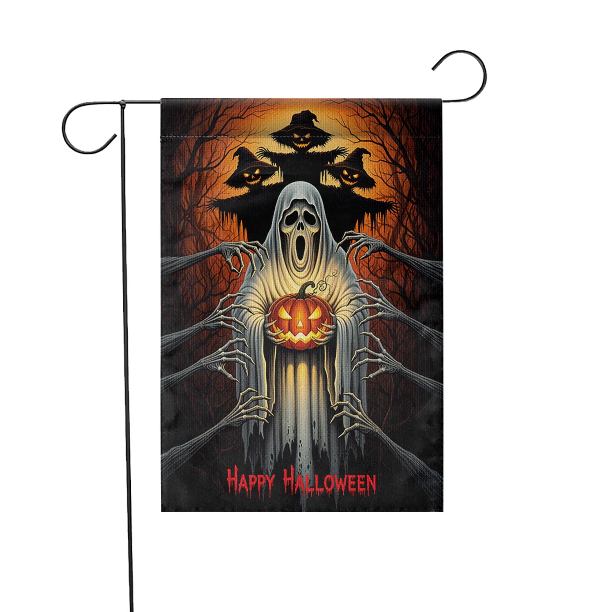 Scary Halloween Garden Flag, Ghost Pumpkin Yard Banner, Haunted Tree Decor, Creepy Spooky Outdoor Decoration, Happy Halloween Sign