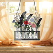 Gothic Test Tube Floral Suncatcher - Skeleton Hand Flower Window Hanging, Dark Academia Botanical Decor for Alternative Home Style