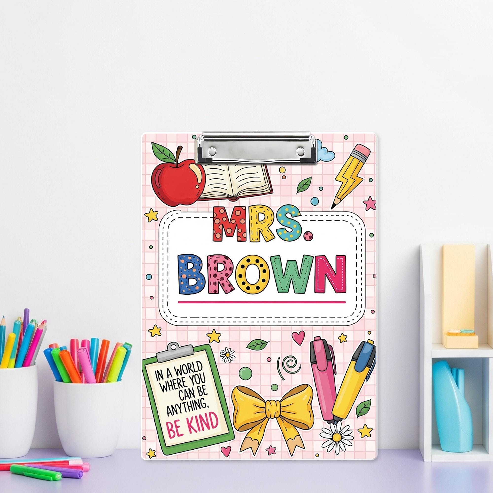 Be Kind Teacher Clipboard, Custom Name Clipboard, Cute Classroom Gift, Colorful School Supplies for Educators, Back To School Gift