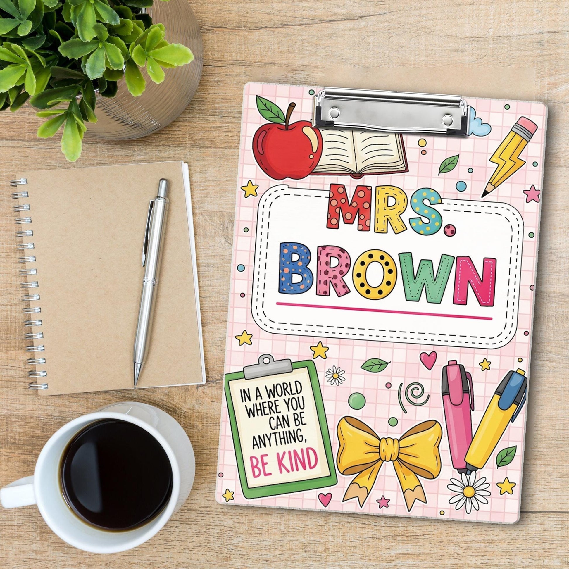 Be Kind Teacher Clipboard, Custom Name Clipboard, Cute Classroom Gift, Colorful School Supplies for Educators, Back To School Gift
