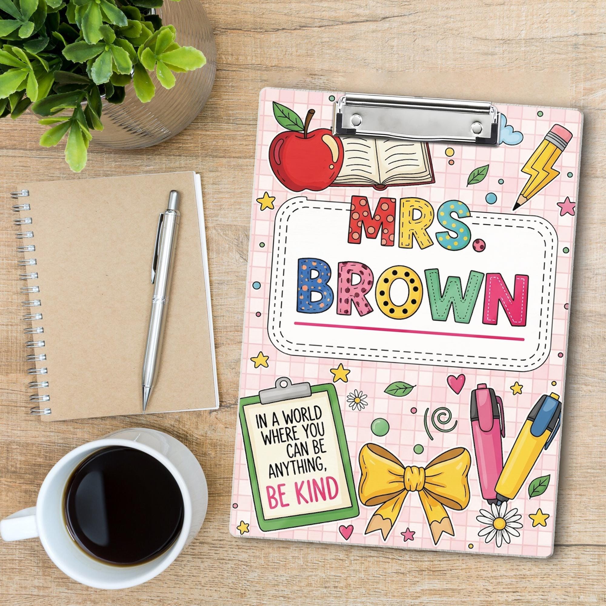 Be Kind Teacher Clipboard, Custom Name Clipboard, Cute Classroom Gift, Colorful School Supplies for Educators, Back To School Gift