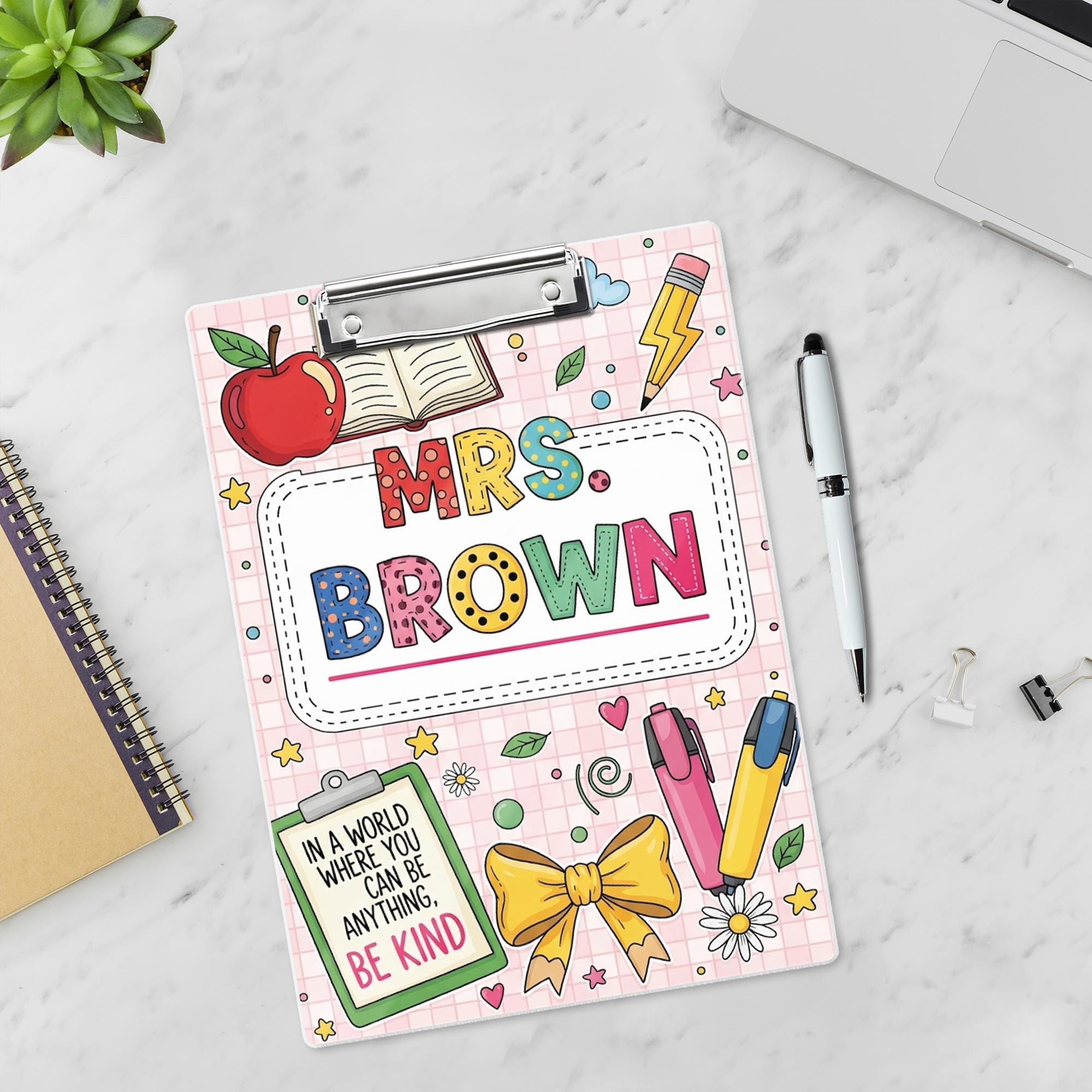 Be Kind Teacher Clipboard, Custom Name Clipboard, Cute Classroom Gift, Colorful School Supplies for Educators, Back To School Gift