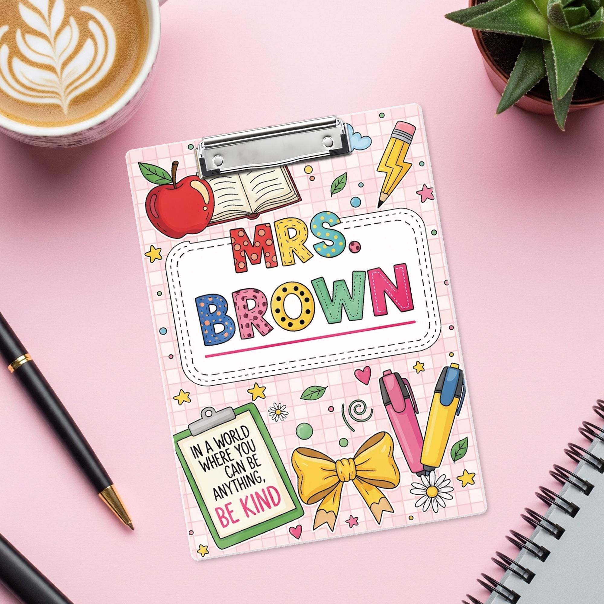 Be Kind Teacher Clipboard, Custom Name Clipboard, Cute Classroom Gift, Colorful School Supplies for Educators, Back To School Gift
