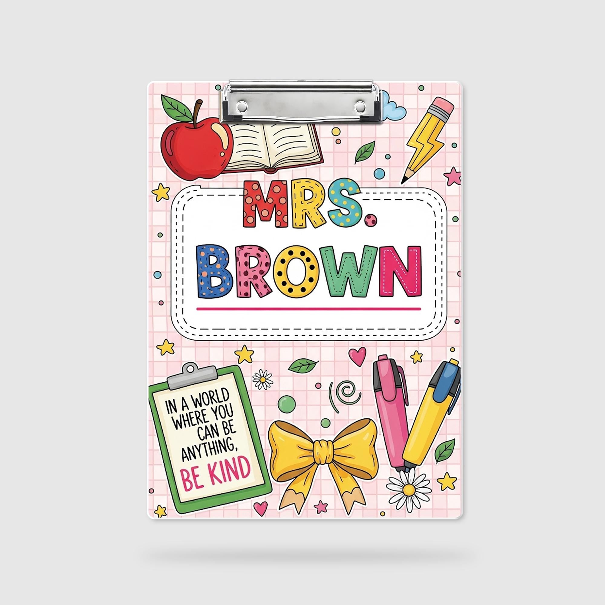 Be Kind Teacher Clipboard, Custom Name Clipboard, Cute Classroom Gift, Colorful School Supplies for Educators, Back To School Gift