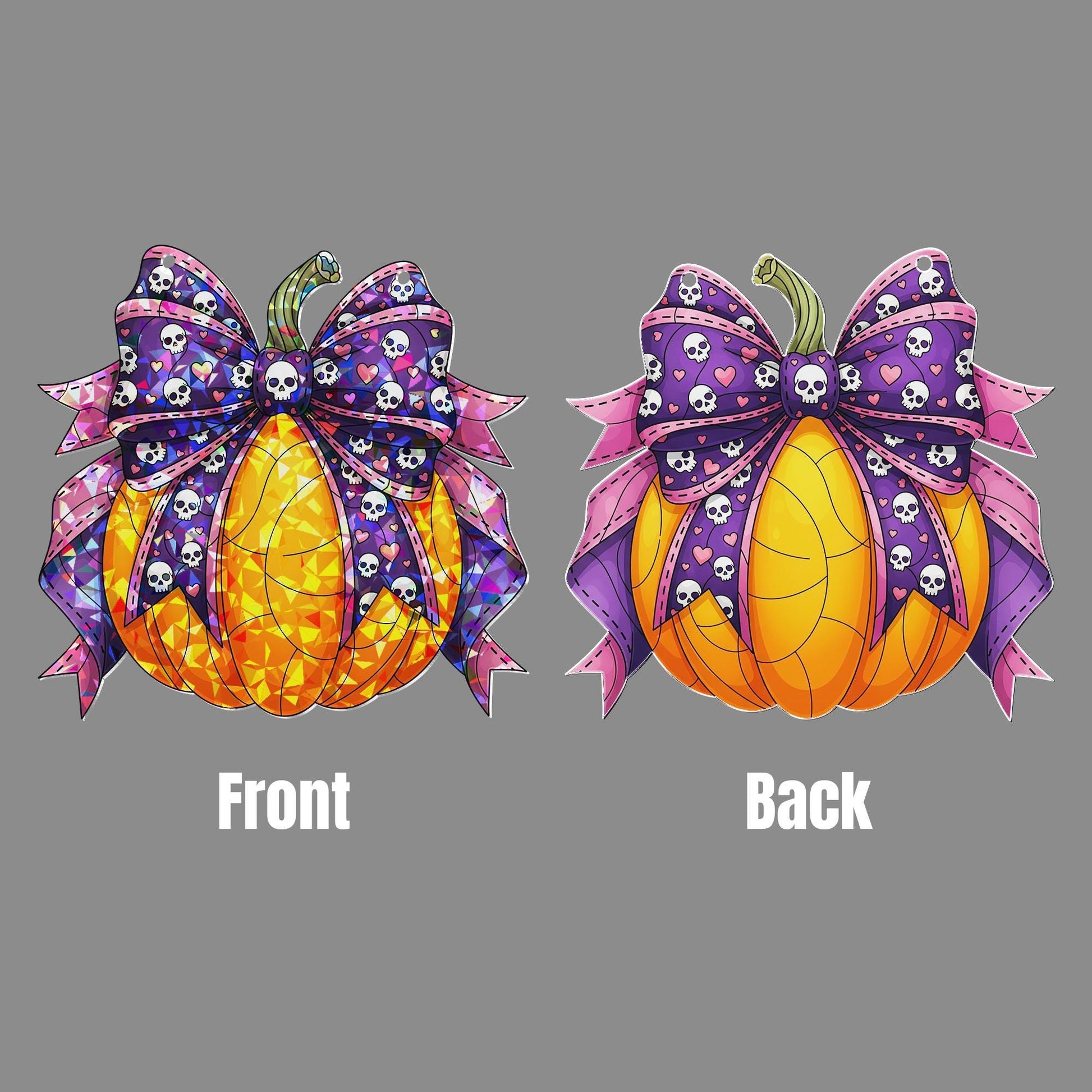 Halloween Pumpkin Suncatcher with Skull Bow - Cute Spooky Window Decor