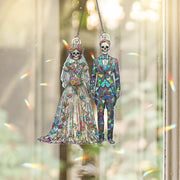Skeleton Wedding Couple Suncatcher - Gothic Halloween Bride and Groom Decor