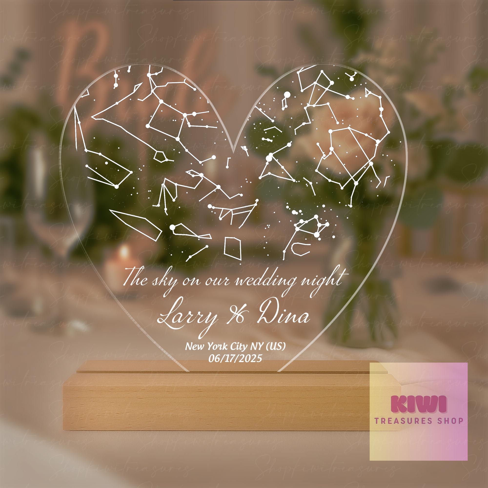 Custom Star Map Wedding Night Light, Personalized Constellation Lamp Gift, Sky on Our Night Acrylic LED Anniversary Keepsake