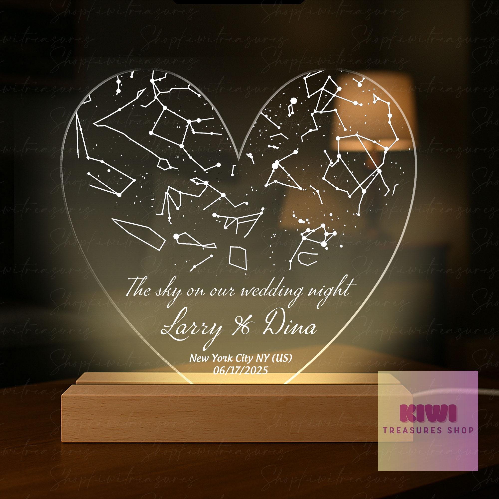Custom Star Map Wedding Night Light, Personalized Constellation Lamp Gift, Sky on Our Night Acrylic LED Anniversary Keepsake
