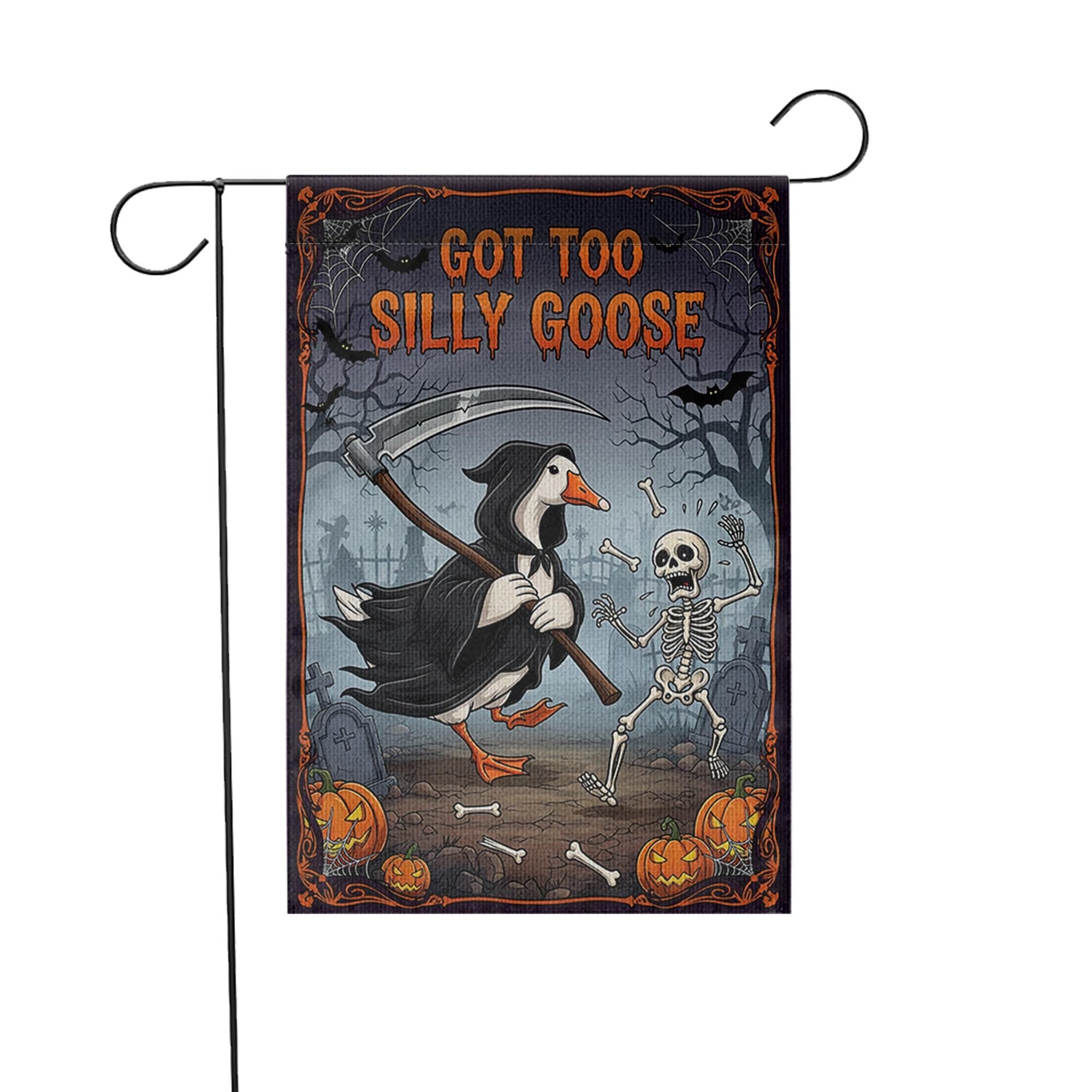Funny Halloween Garden Flag - Grim Reaper Goose with Skeleton Yard Decor