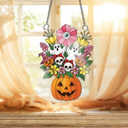 Halloween Pumpkin Floral Ornament , Ghost Skull Bouquet Window Hanging, Cute Spooky Decor, Witchy Fall Home Decoration