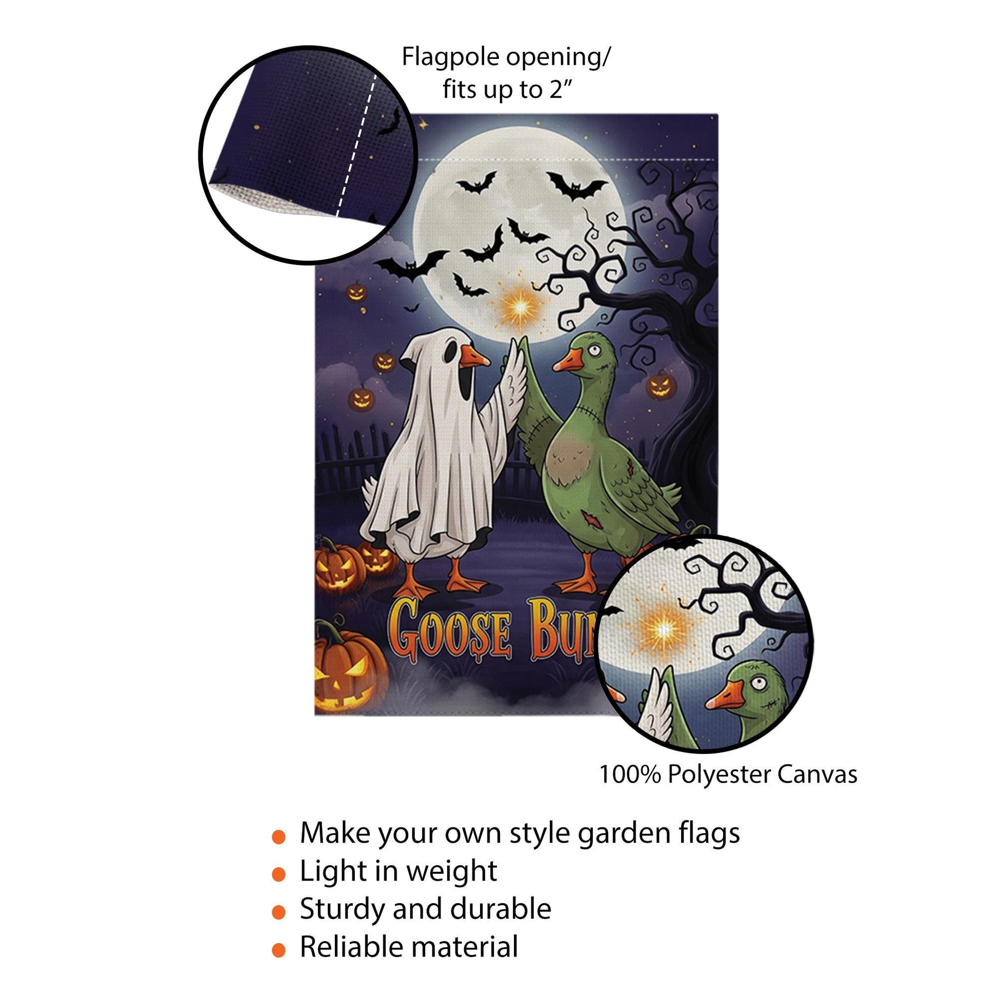 Funny Goose Halloween Garden Flag – Goose Bumps Outdoor Fall Decor, Spooky Cute Goose Yard Flag, Trick or Treat Sign, Ghost Duck Banner