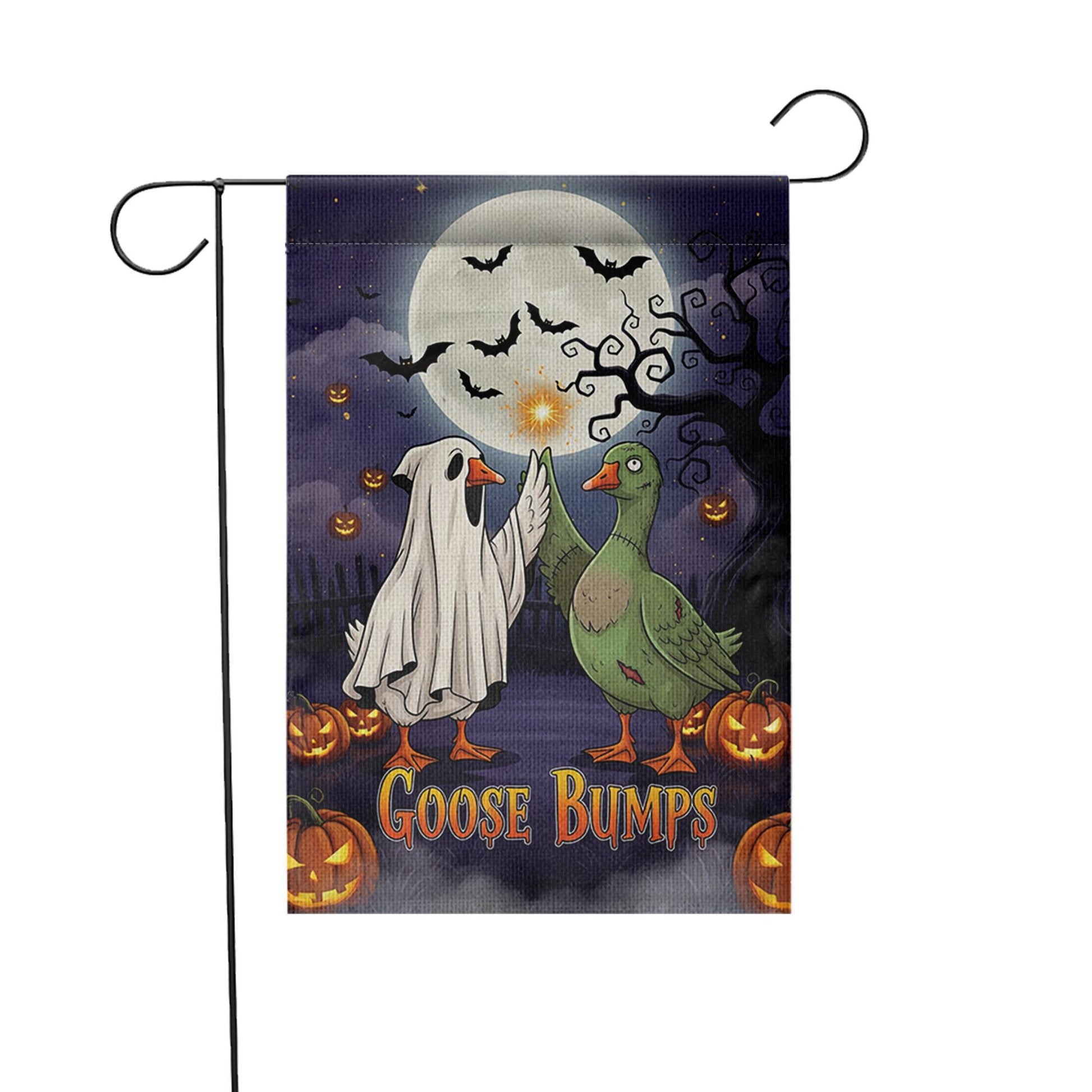 Funny Goose Halloween Garden Flag – Goose Bumps Outdoor Fall Decor, Spooky Cute Goose Yard Flag, Trick or Treat Sign, Ghost Duck Banner