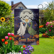 Funny Goose Halloween Garden Flag – Goose Bumps Outdoor Fall Decor, Spooky Cute Goose Yard Flag, Trick or Treat Sign, Ghost Duck Banner