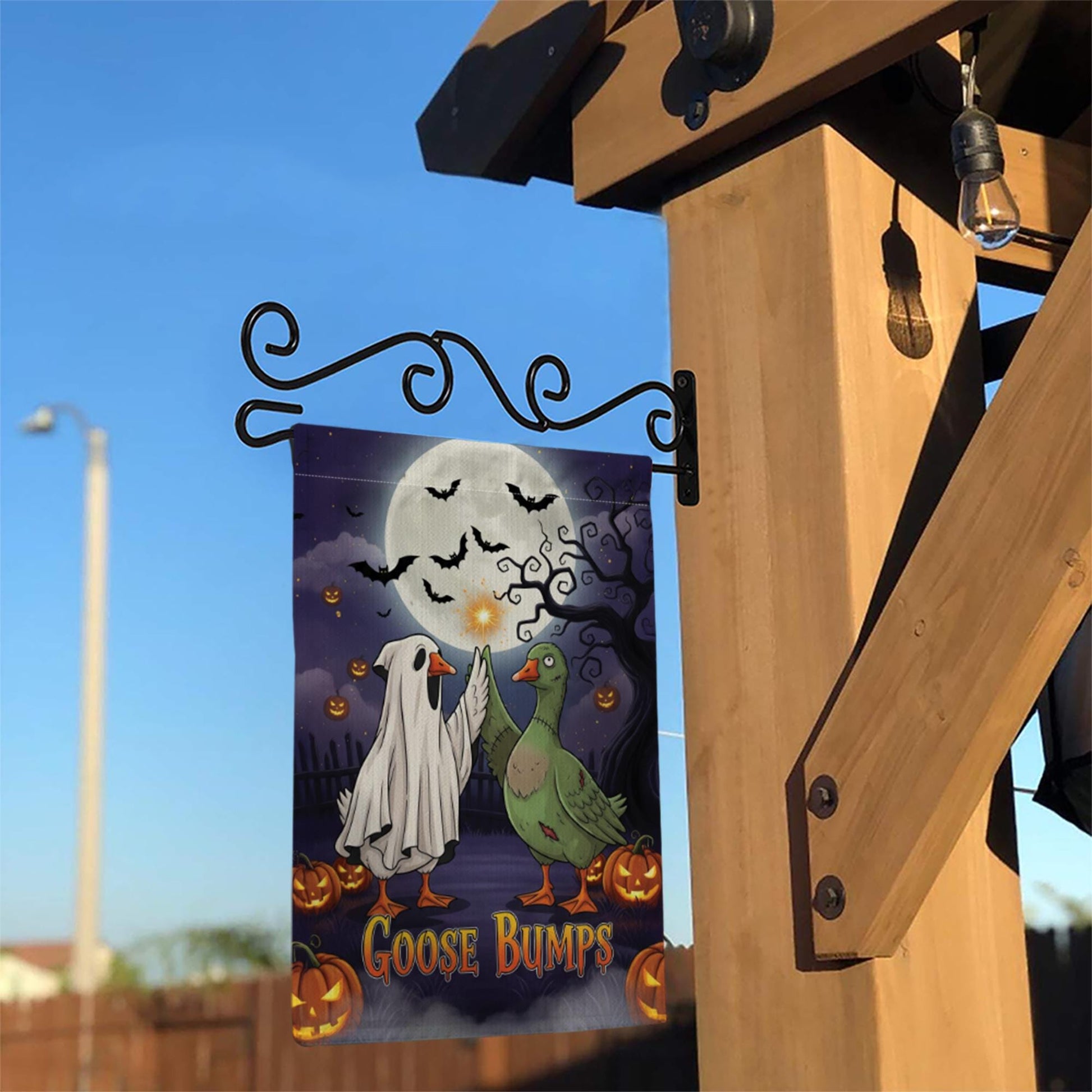 Funny Goose Halloween Garden Flag – Goose Bumps Outdoor Fall Decor, Spooky Cute Goose Yard Flag, Trick or Treat Sign, Ghost Duck Banner