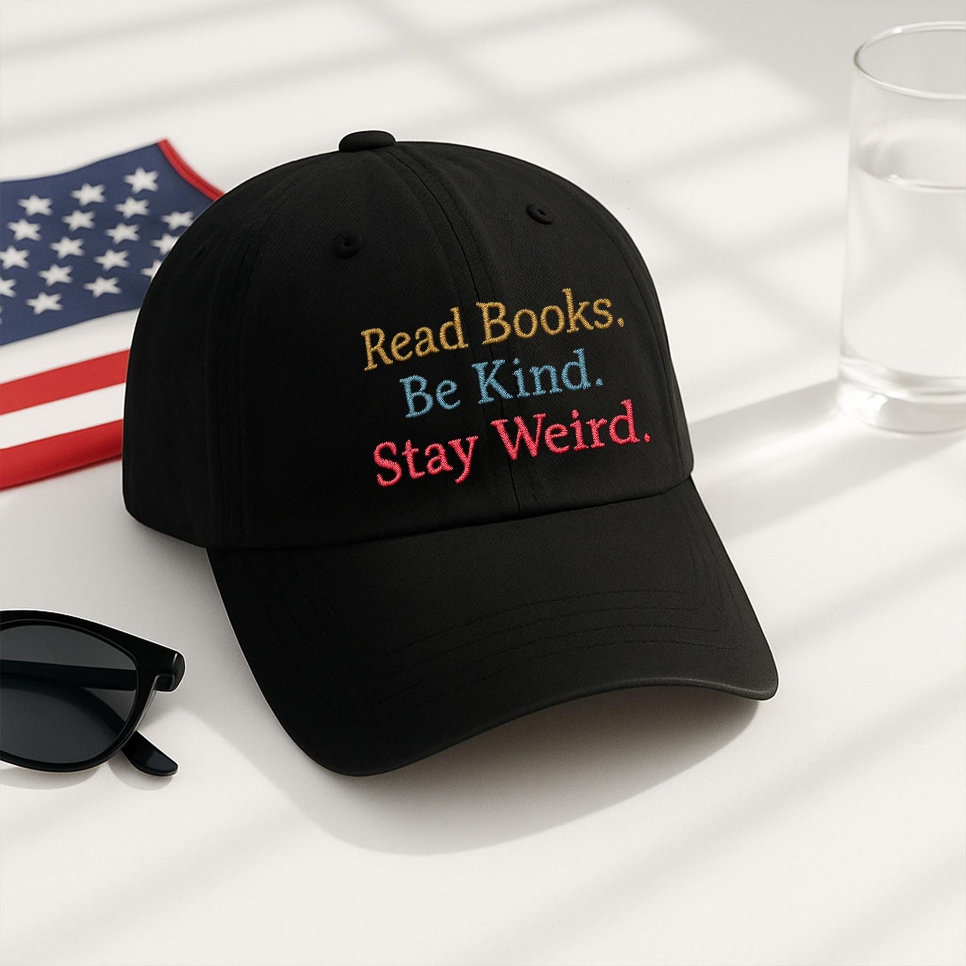 Read Books Be Kind Stay Weird Hat, Colorful Embroidered Cap, Teacher Gift, Book Lover Hat, Unique Quote Hat, Fun Teacher Baseball Cap