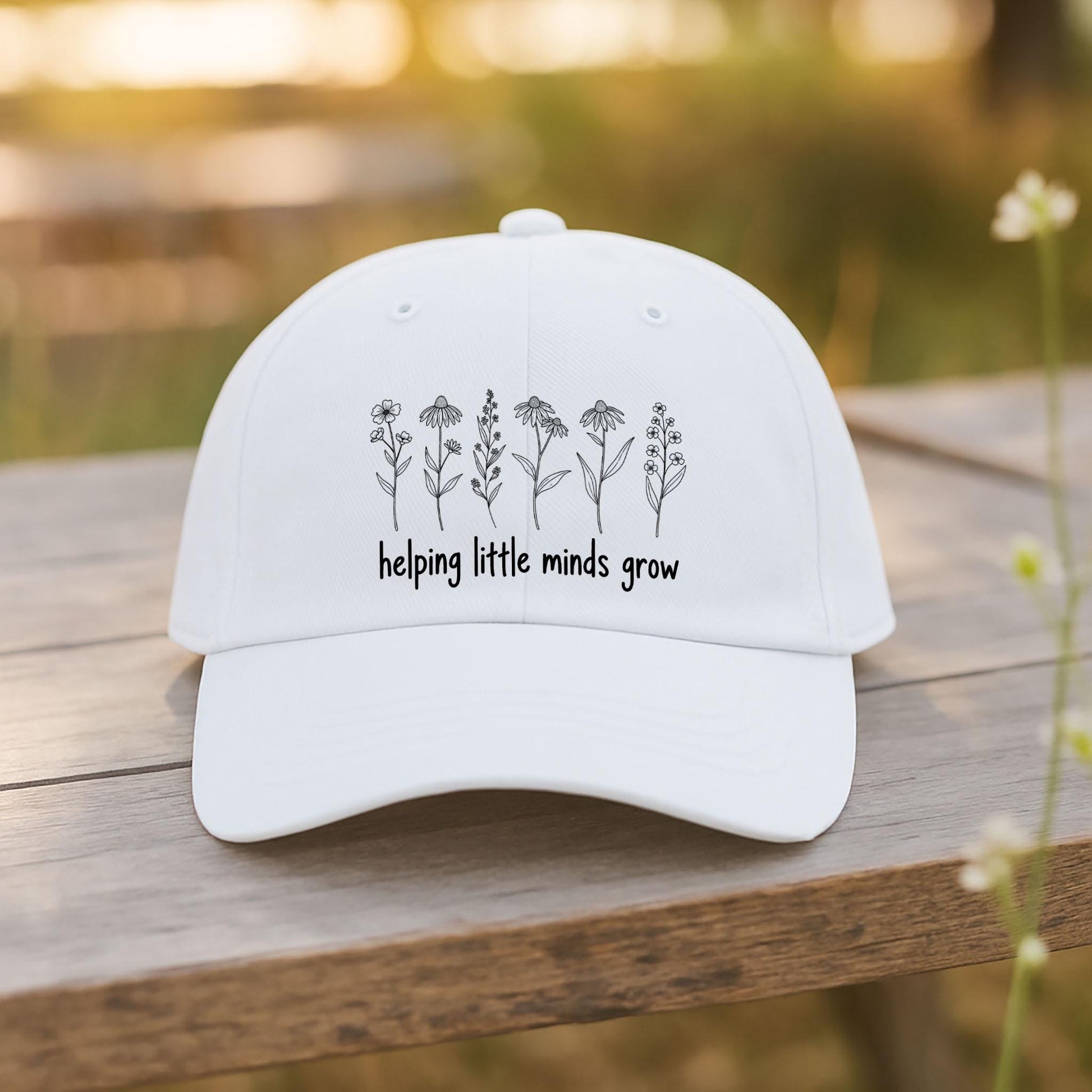 Helping Little Minds Grow Hat, Floral Teacher Cap, White Embroidered Hat, Preschool Teacher Gift, Growth Mindset Hat, Cute Teacher Hat