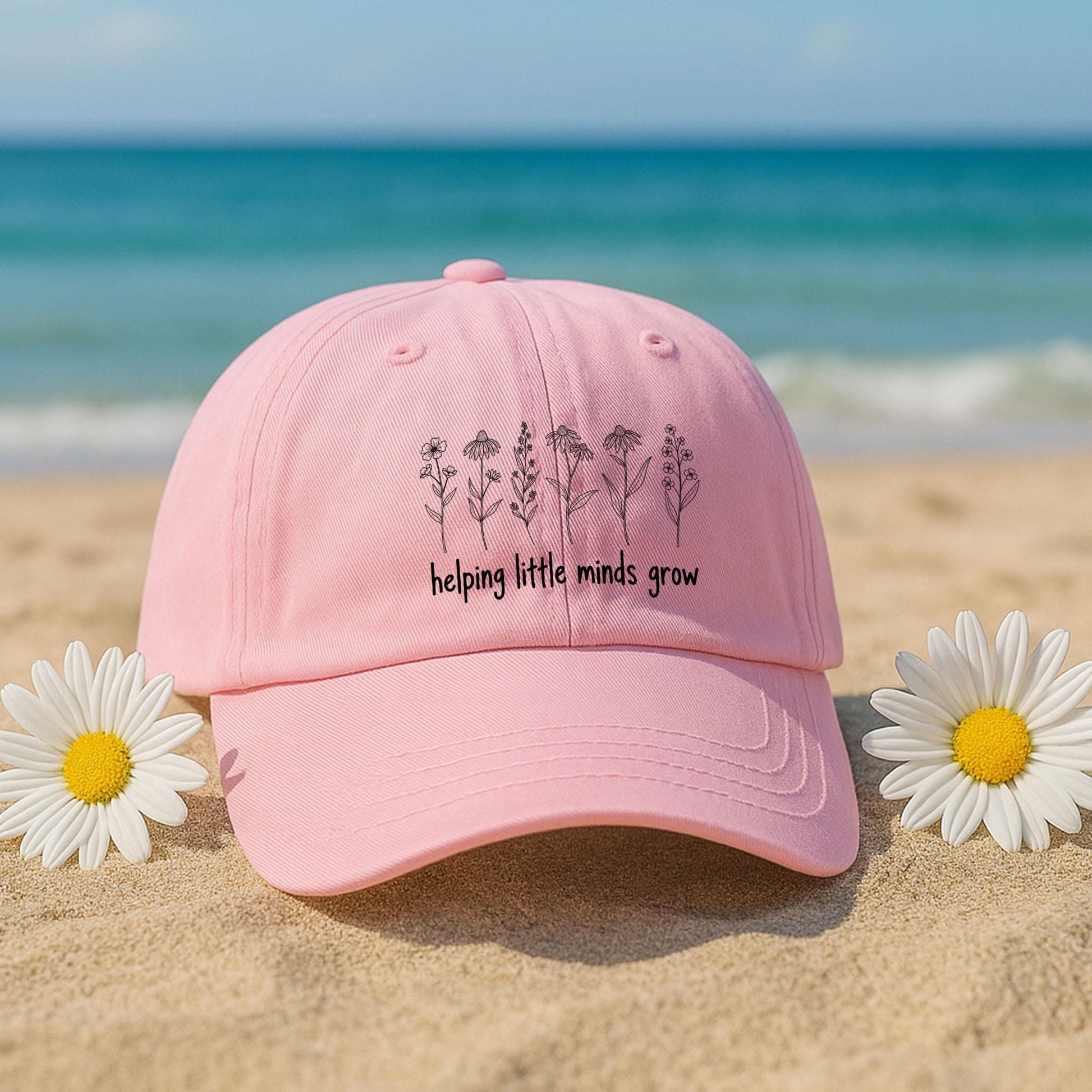 Helping Little Minds Grow Hat, Floral Teacher Cap, White Embroidered Hat, Preschool Teacher Gift, Growth Mindset Hat, Cute Teacher Hat