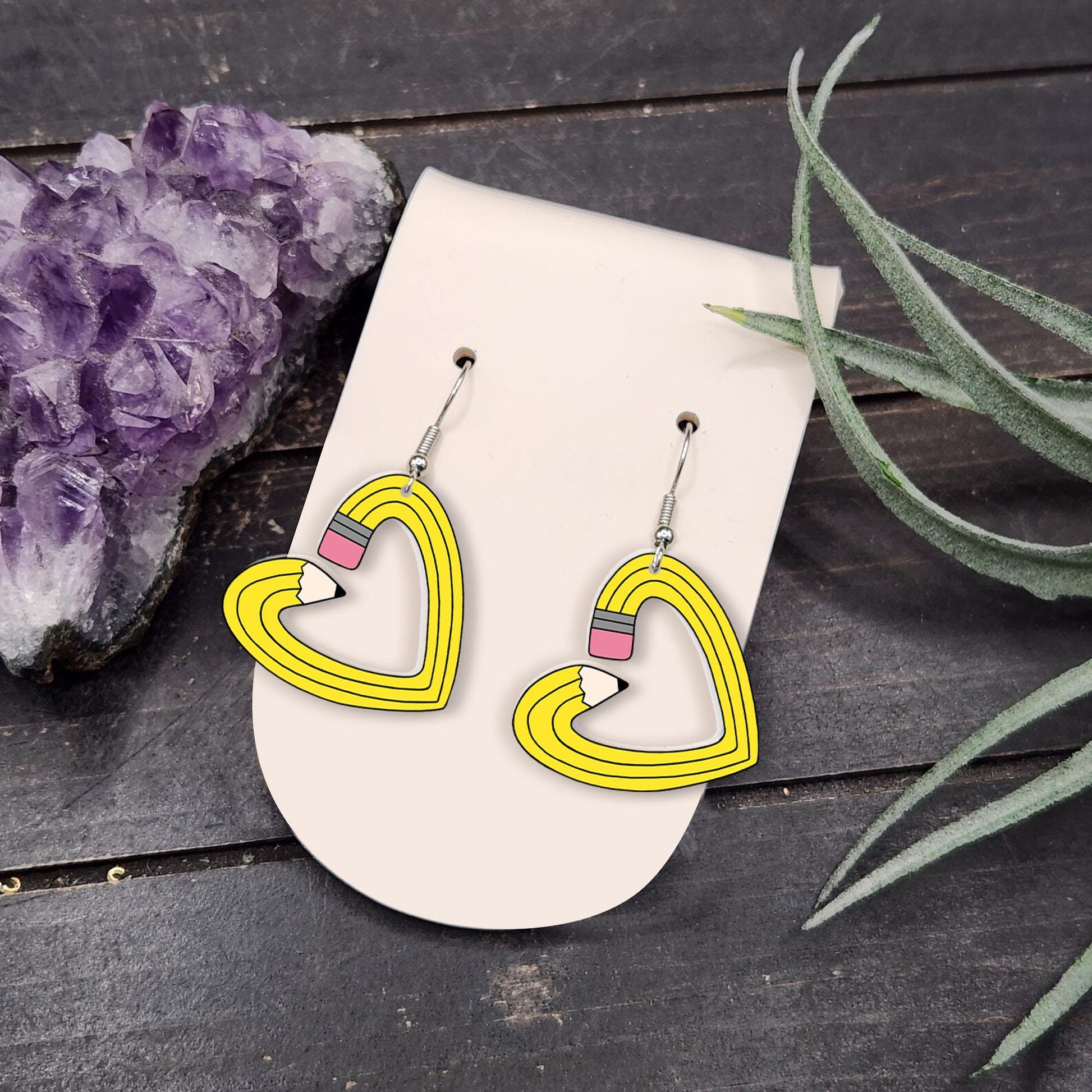Teacher Pencil Earrings, Heart Shaped Pencil Dangle Earrings, Cute Teacher Gift, Back to School Jewelry, Fun Teacher Accessories