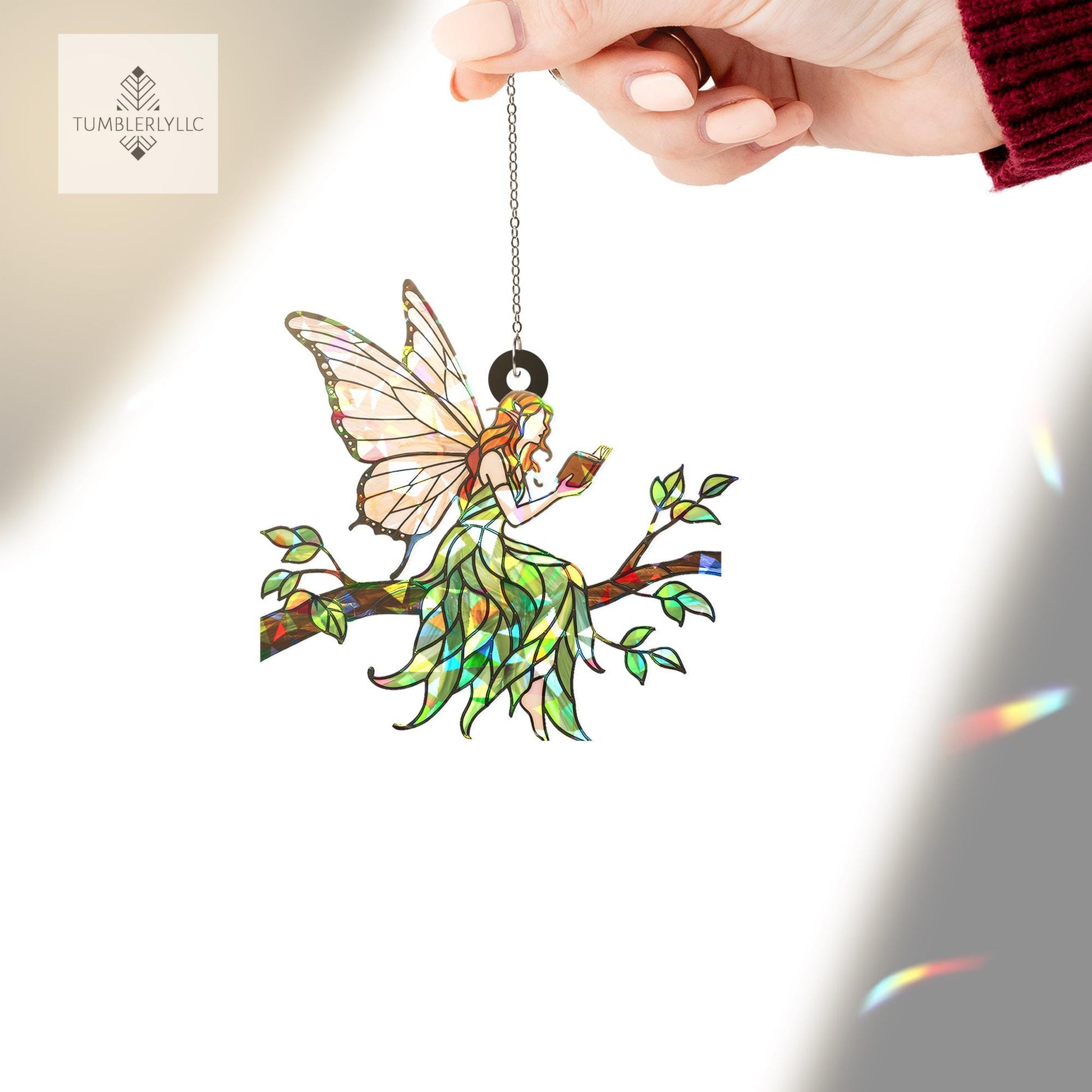 Magical Holographic Fairy Suncatcher - Acrylic Window Hanging Fairy Reading Book - Iridescent Fairy Window Decor Gift for Nature Lovers
