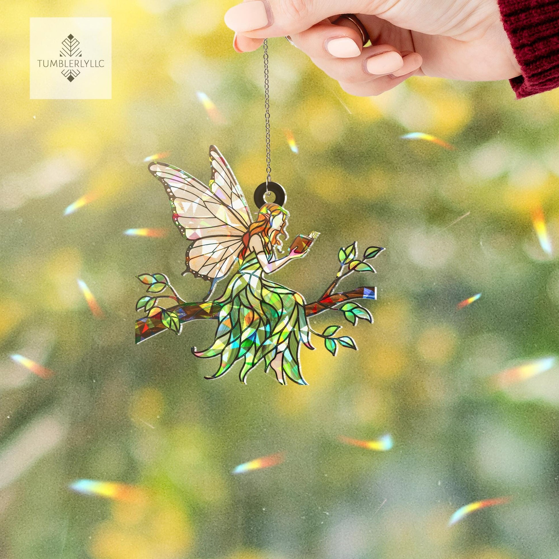 Magical Holographic Fairy Suncatcher - Acrylic Window Hanging Fairy Reading Book - Iridescent Fairy Window Decor Gift for Nature Lovers
