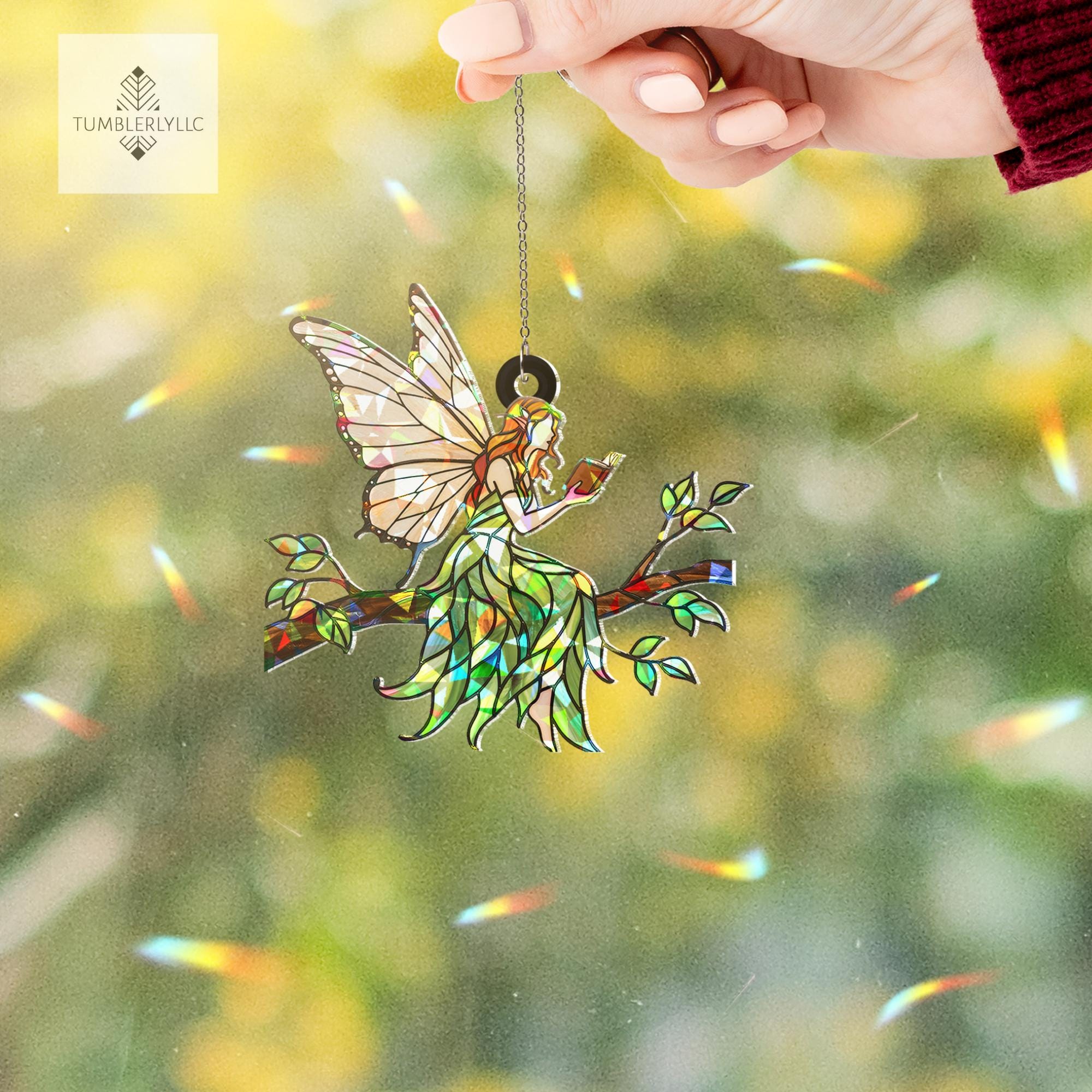 Magical Holographic Fairy Suncatcher - Acrylic Window Hanging Fairy Reading Book - Iridescent Fairy Window Decor Gift for Nature Lovers