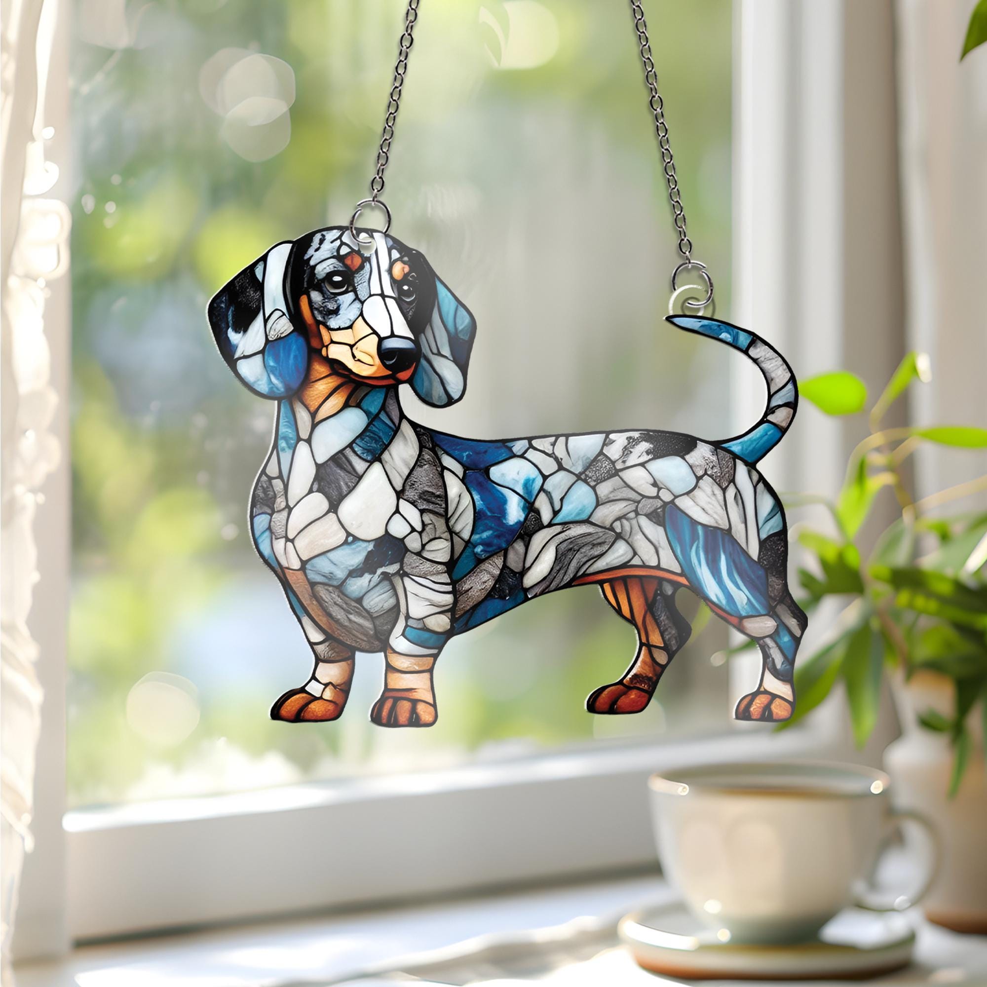 Dapple Dachshund – Acrylic Dog Window Hanging, Wiener Dog Gift for Pet Lovers, Doxie Home Decor gift for dog mom
