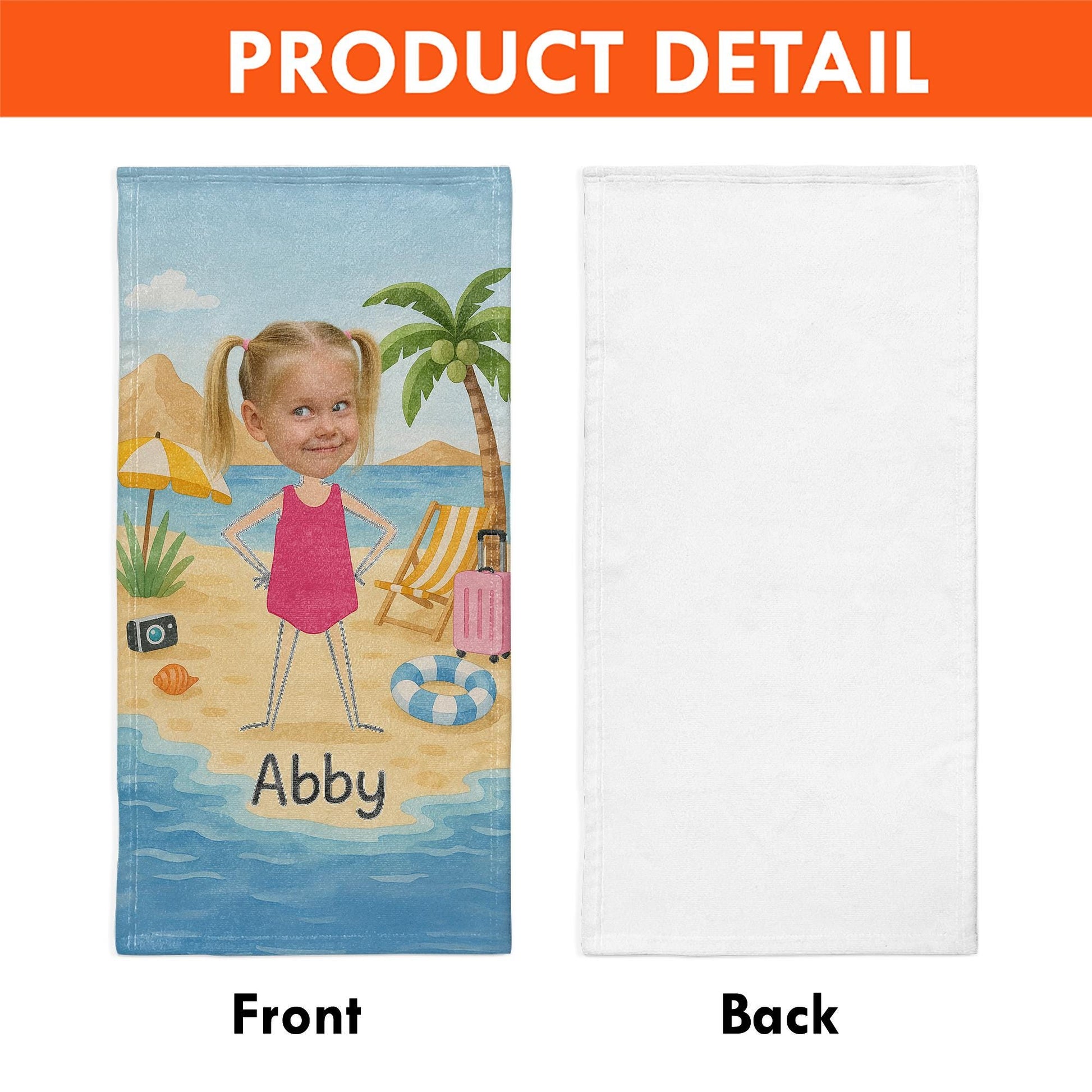 Custom Face Kids Beach Towel – Personalized Cartoon Boy or Girl Summer Towel with Name, Fun Vacation Gift for Toddlers & Children