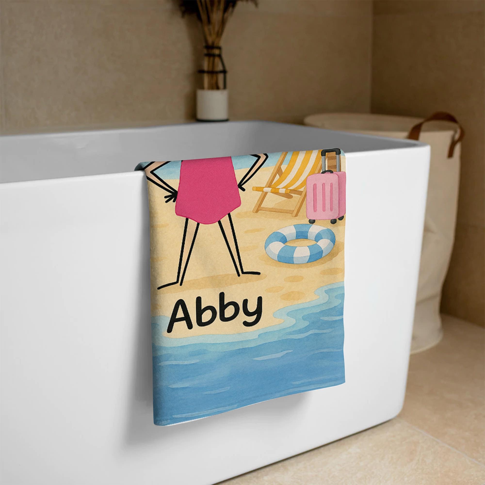 Custom Face Kids Beach Towel – Personalized Cartoon Boy or Girl Summer Towel with Name, Fun Vacation Gift for Toddlers & Children