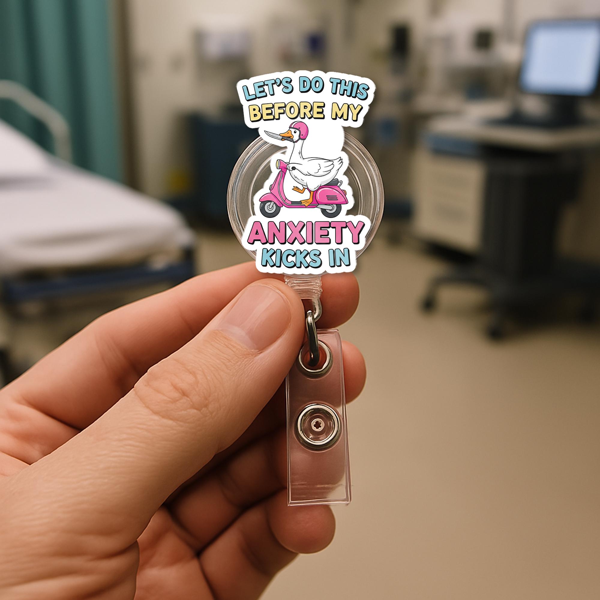 Funny Anxiety Badge Reel | Goose on Scooter Retractable ID Holder | Cute Mental Health Clip | Quirky Office Badge | Nurse Gift Reel