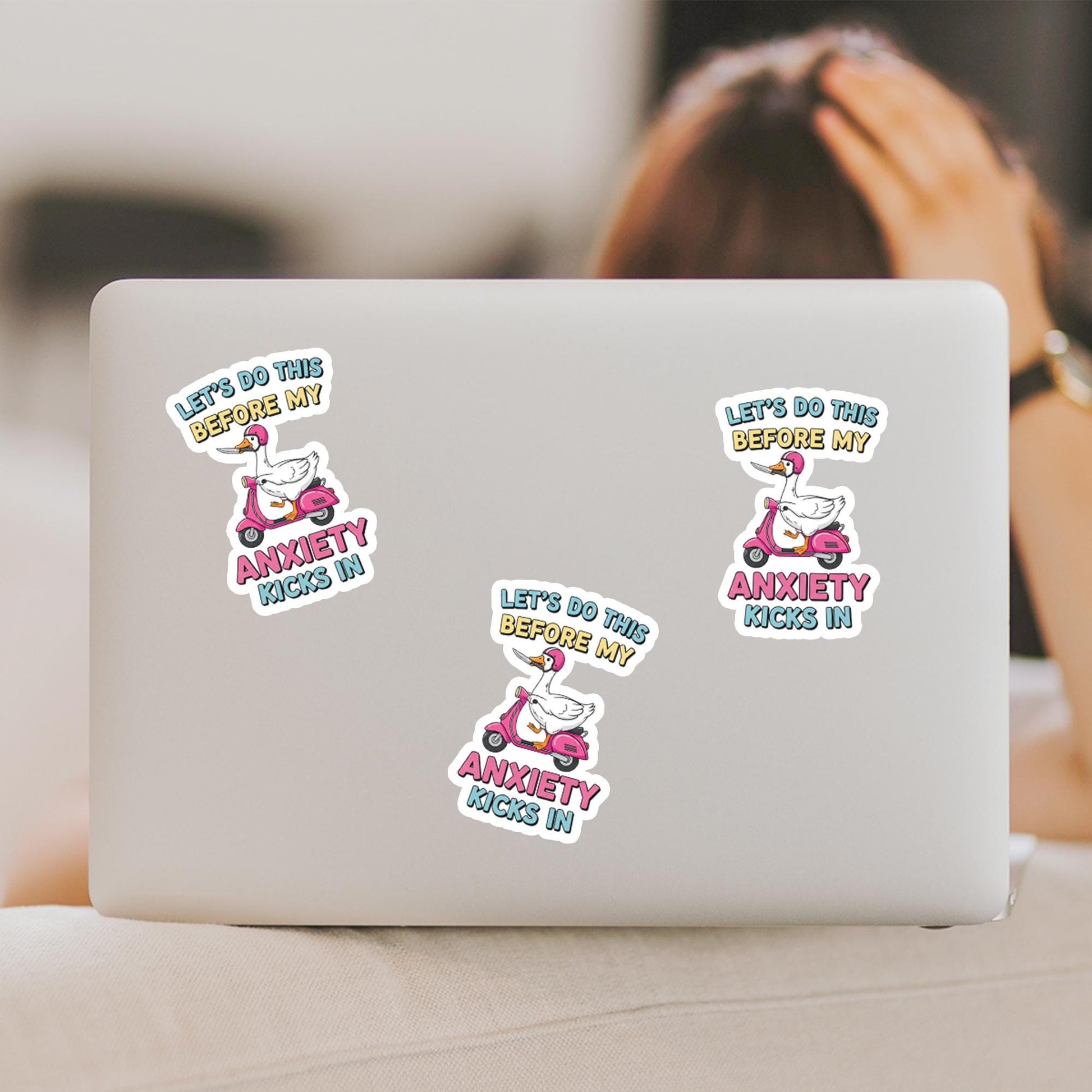 Funny Anxiety Sticker | Let’s Do This Before My Anxiety Kicks In | Scooter Goose Vinyl Decal | Mental Health Humor Laptop Sticker