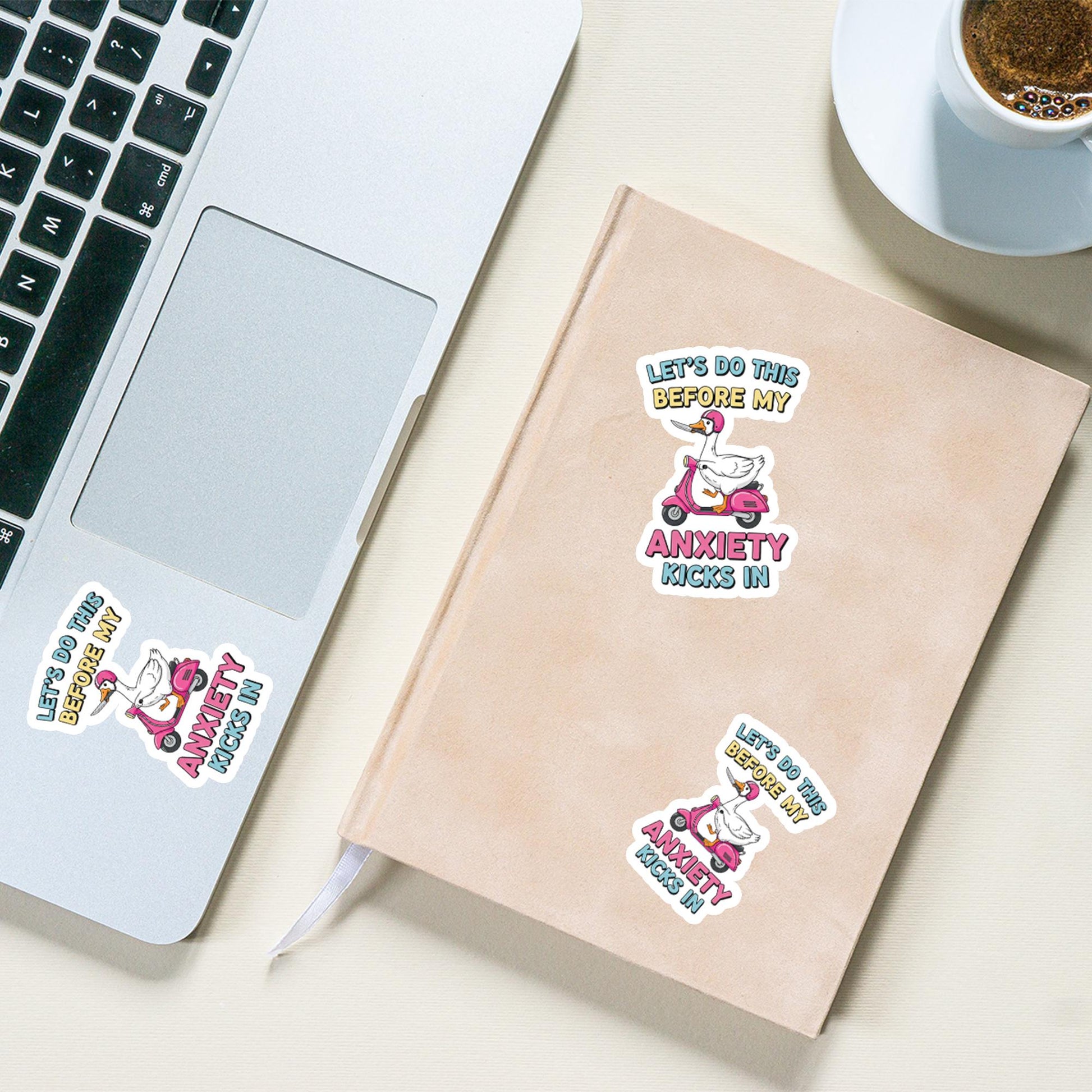 Funny Anxiety Sticker | Let’s Do This Before My Anxiety Kicks In | Scooter Goose Vinyl Decal | Mental Health Humor Laptop Sticker
