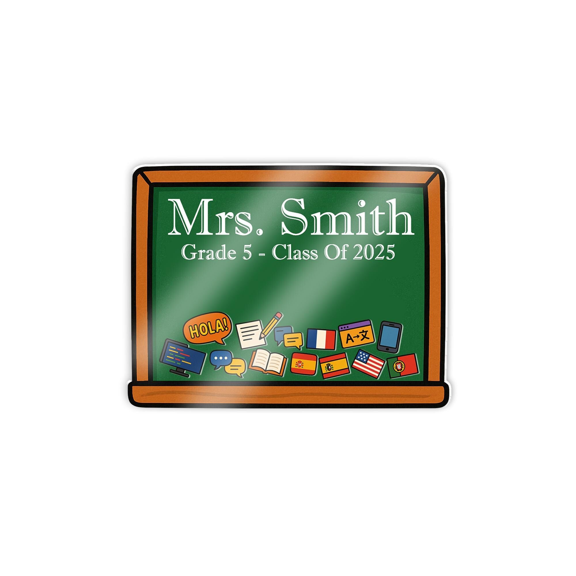 Personalized Language Teacher Shaker Magnet – Custom Chalkboard with Name, Flags & Books, School Lockers Decor, Back To School Gift