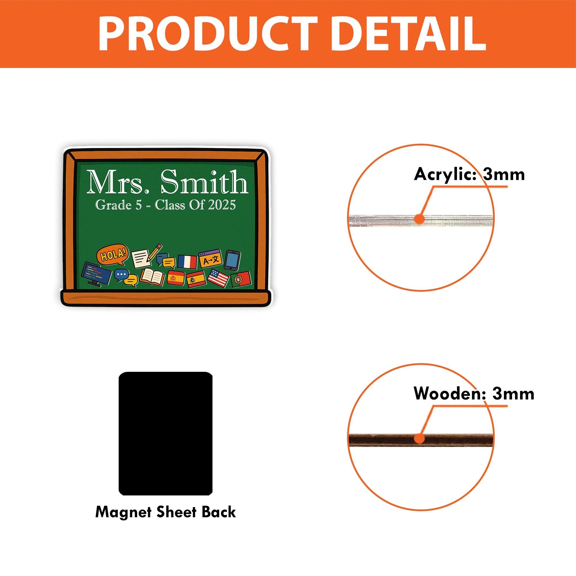 Personalized Language Teacher Shaker Magnet – Custom Chalkboard with Name, Flags & Books, School Lockers Decor, Back To School Gift