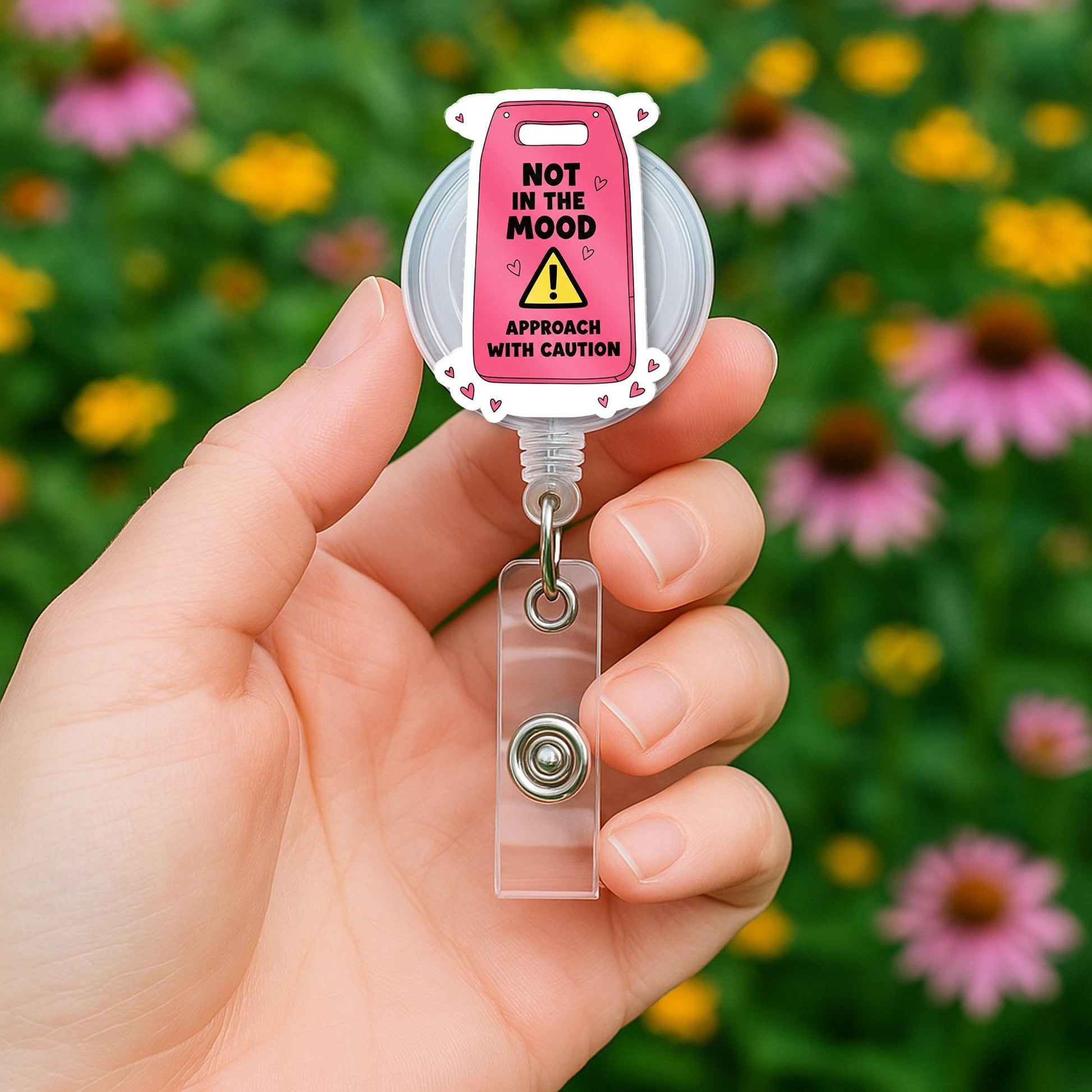 Not in Mood Badge Reel, Approach with Caution ID Holder, Funny Nurse Gift, Sassy RN Badge, Sarcastic Hospital Accessory