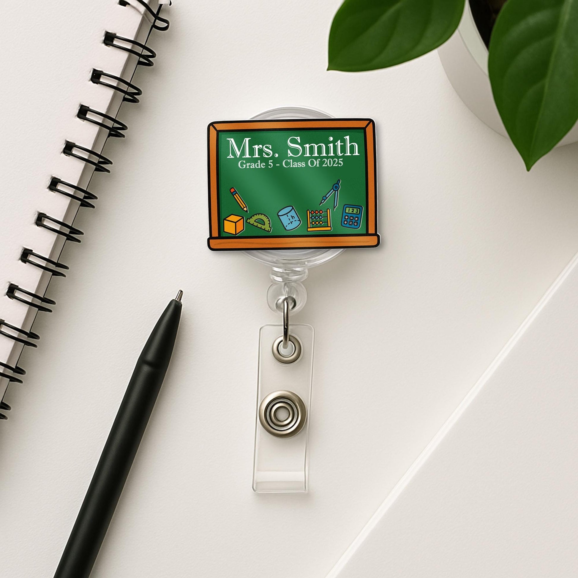 Personalized Math Teacher Shaker Badge Reel – Custom Chalkboard Design with Name & Math Icons, Shaker ID Holder for Class of 2025, Educators