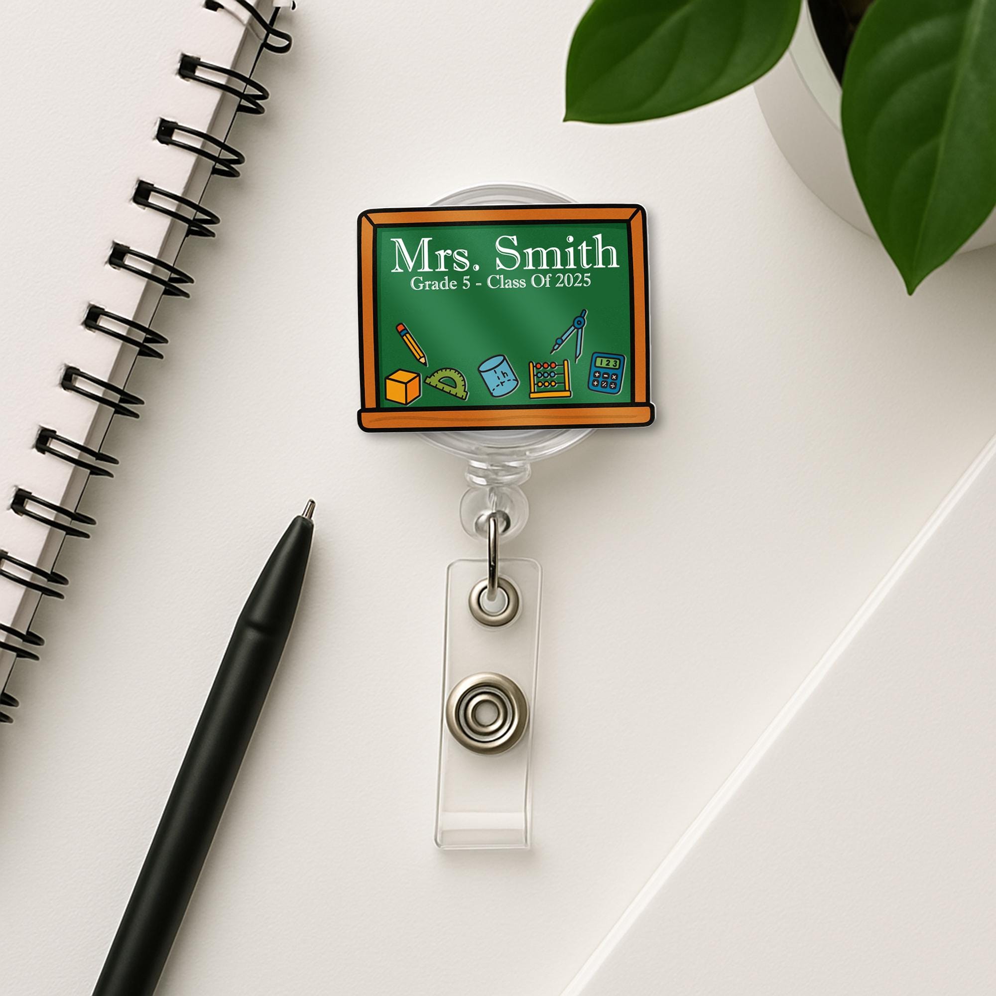 Personalized Math Teacher Shaker Badge Reel – Custom Chalkboard Design with Name & Math Icons, Shaker ID Holder for Class of 2025, Educators