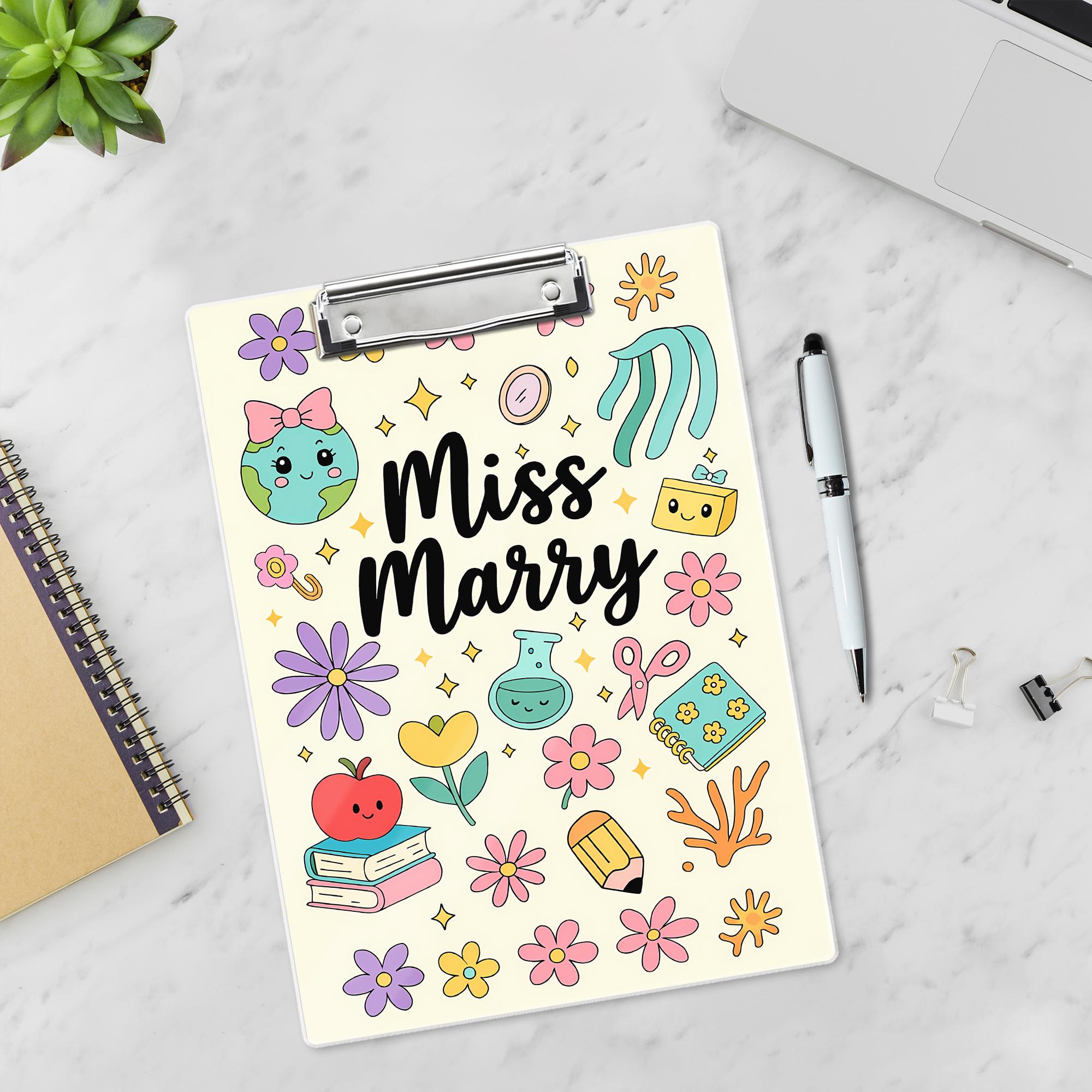 Custom Teacher Clipboard – Personalized Cute School Supplies Design – Name Clipboard for Classroom – Gift for Miss Marry or Educators