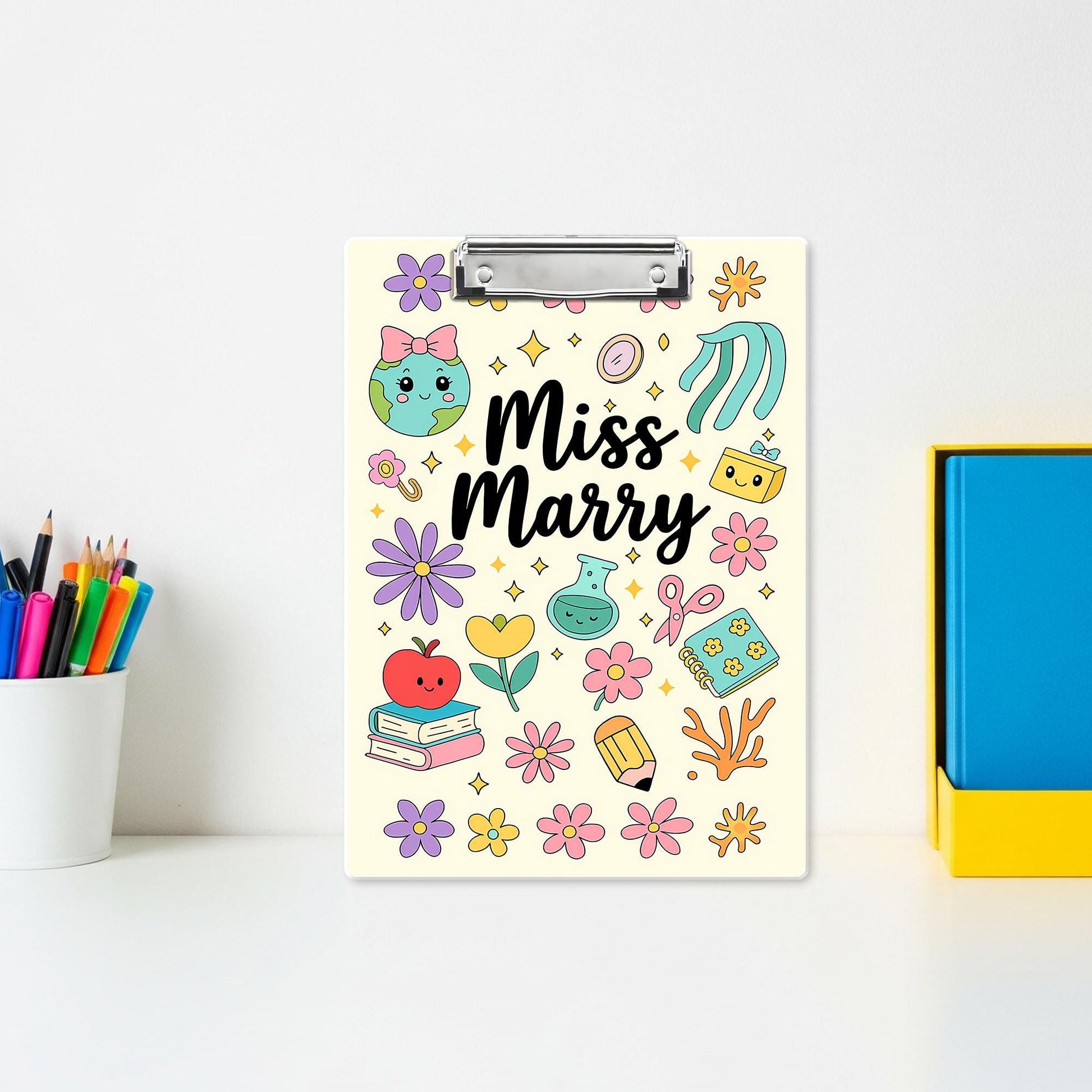 Custom Teacher Clipboard – Personalized Cute School Supplies Design – Name Clipboard for Classroom – Gift for Miss Marry or Educators