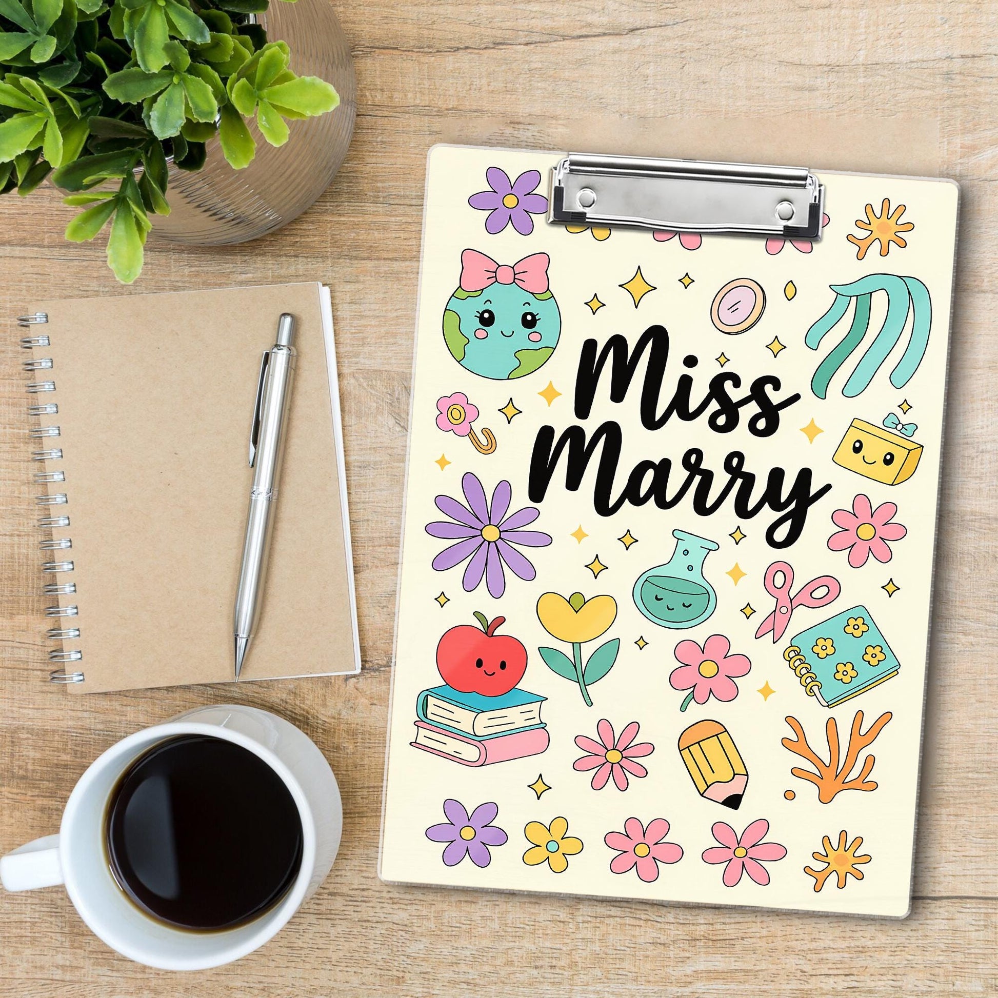 Custom Teacher Clipboard – Personalized Cute School Supplies Design – Name Clipboard for Classroom – Gift for Miss Marry or Educators