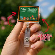 Custom Teacher Shaker Badge Reel – Personalized Chalkboard Design with Name & Icons, Fun Back to School Gift for Class of 2025, Educators
