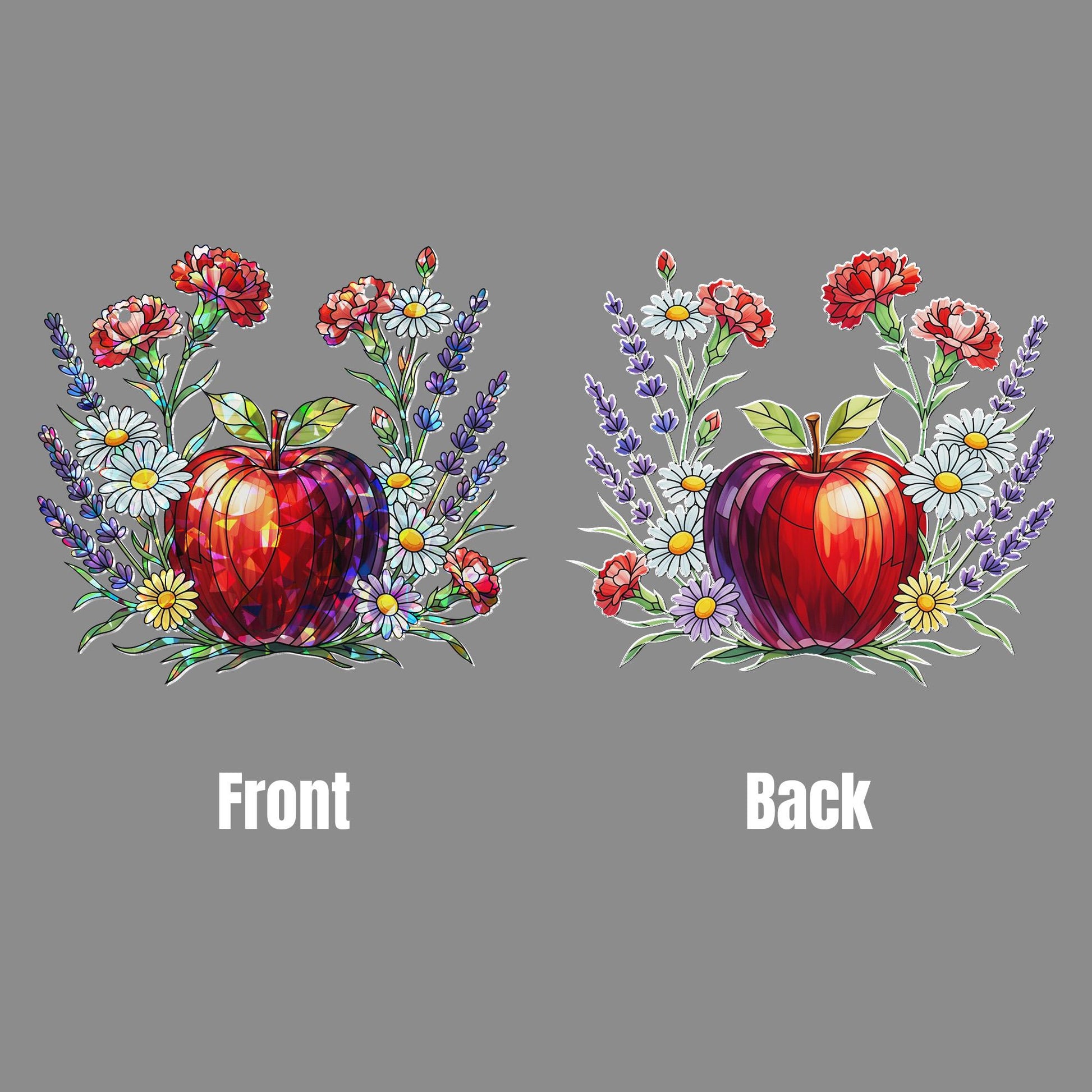Teacher Apple Holographic Window Hanging – Floral Acrylic Sun Catcher – Red Apple Suncatcher Gift – Classroom or Home Decor
