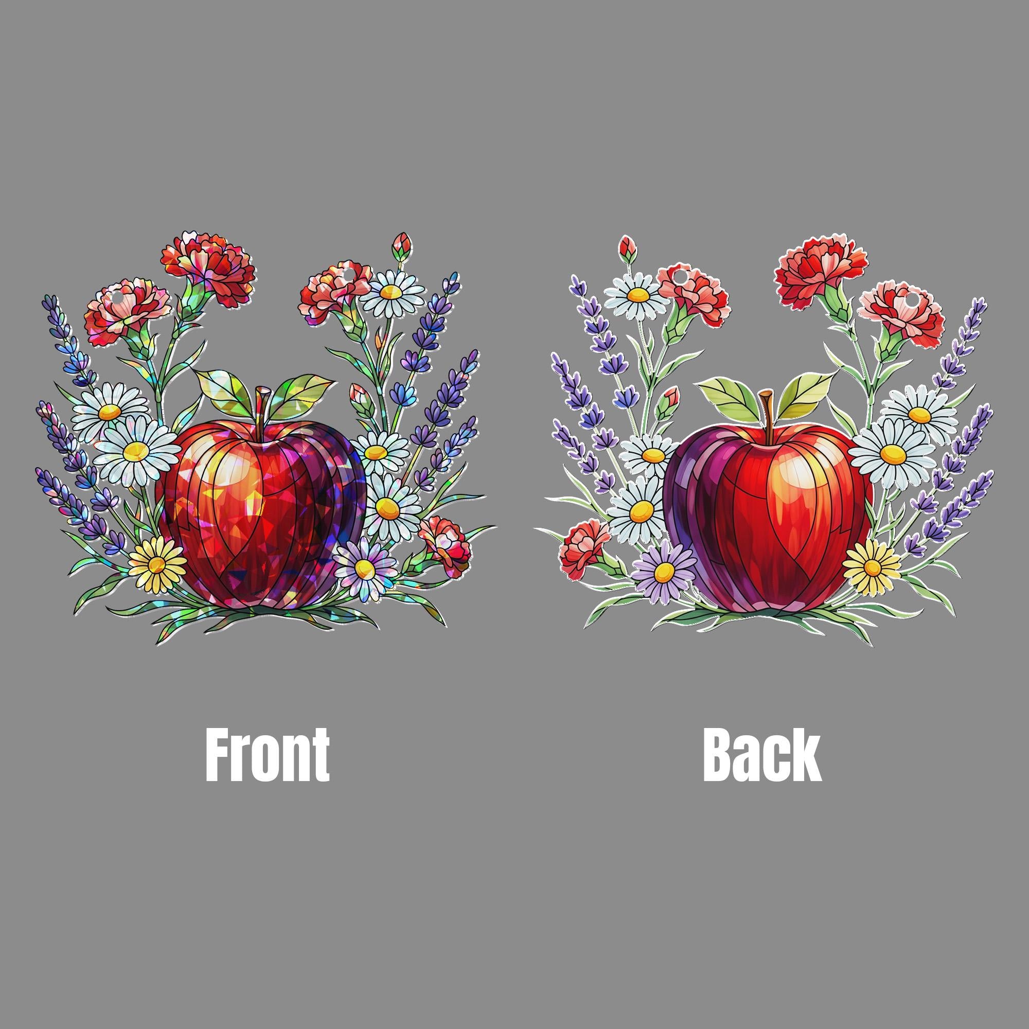 Teacher Apple Holographic Window Hanging – Floral Acrylic Sun Catcher – Red Apple Suncatcher Gift – Classroom or Home Decor