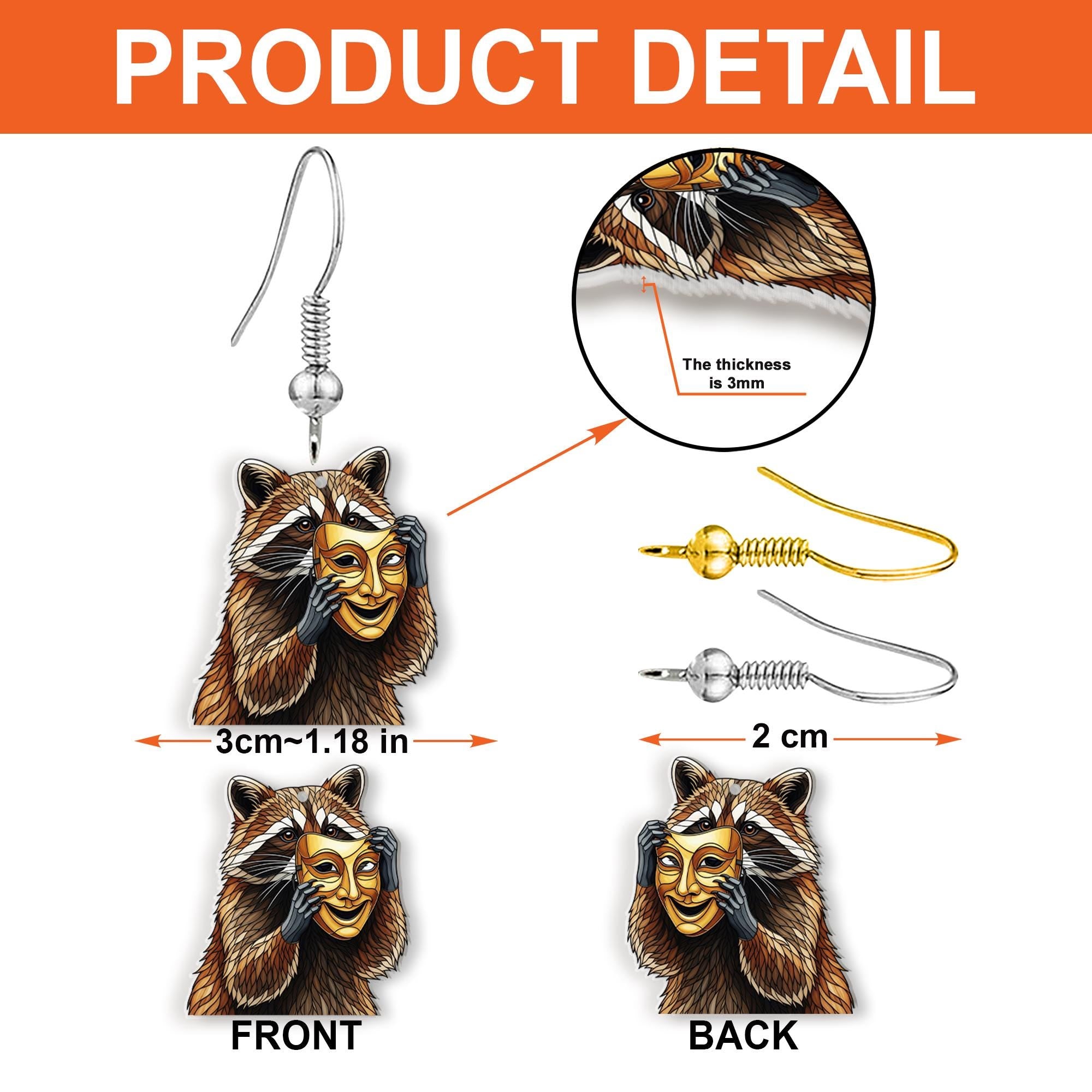 Raccoon Theater Mask Earrings – Funny Drama Comedy Earrings – Mischief Meets Art Jewelry – Quirky Actor Gift – Drama Club Accessory