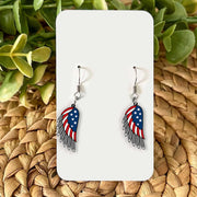 Patriotic Wings Earrings, USA Flag Jewelry, Angel Wing Earrings, 4th of July Accessories, Red White Blue Earrings, American Pride